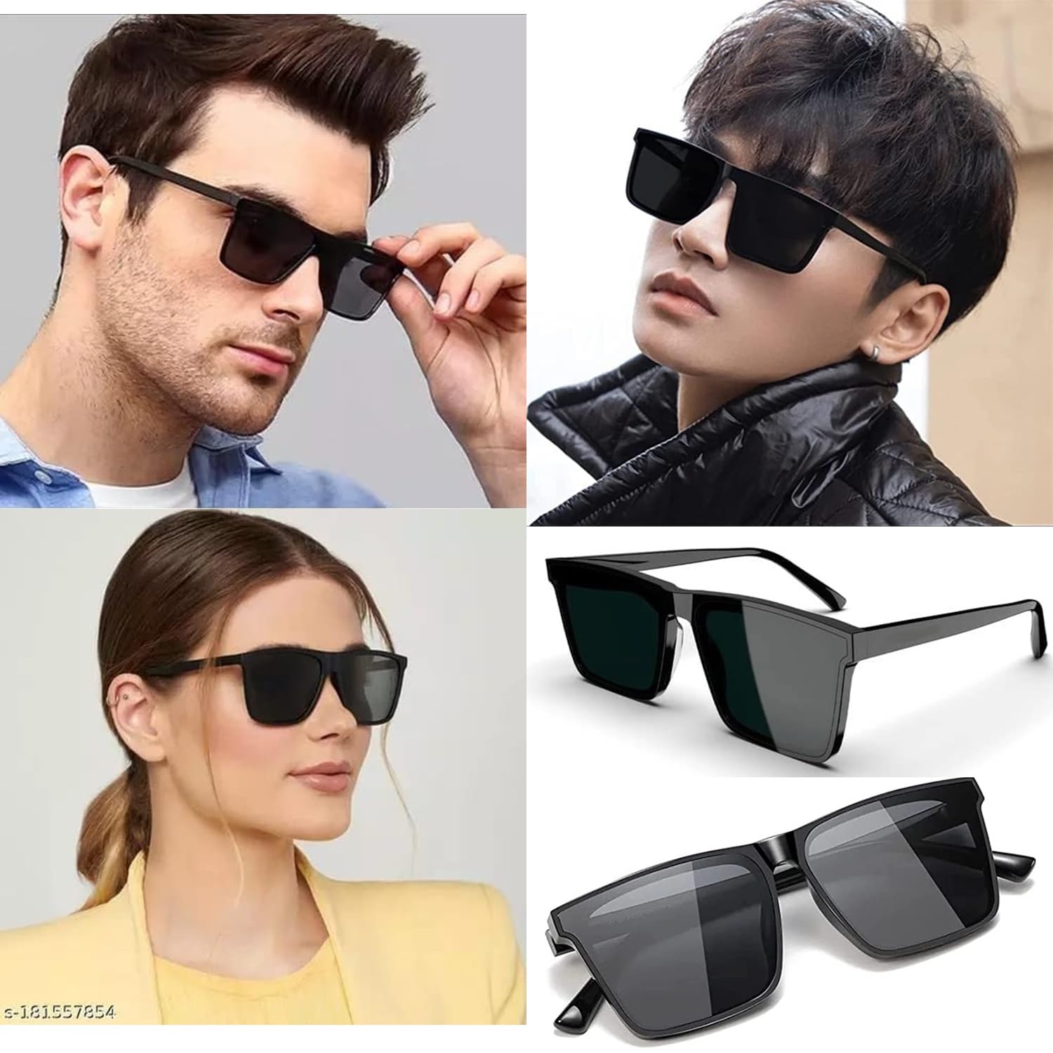 Sheomy Unisex Rectangular Sunglasses - White Black - Image 2