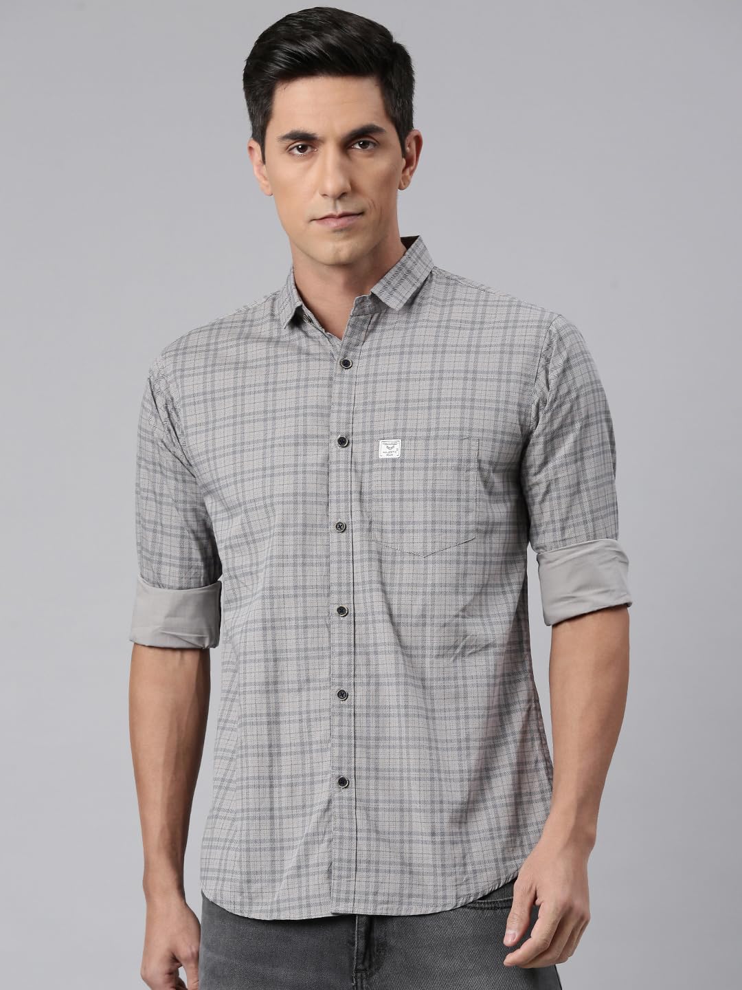 Majestic Man Checked Casual Shirt - Light Grey - Image 2