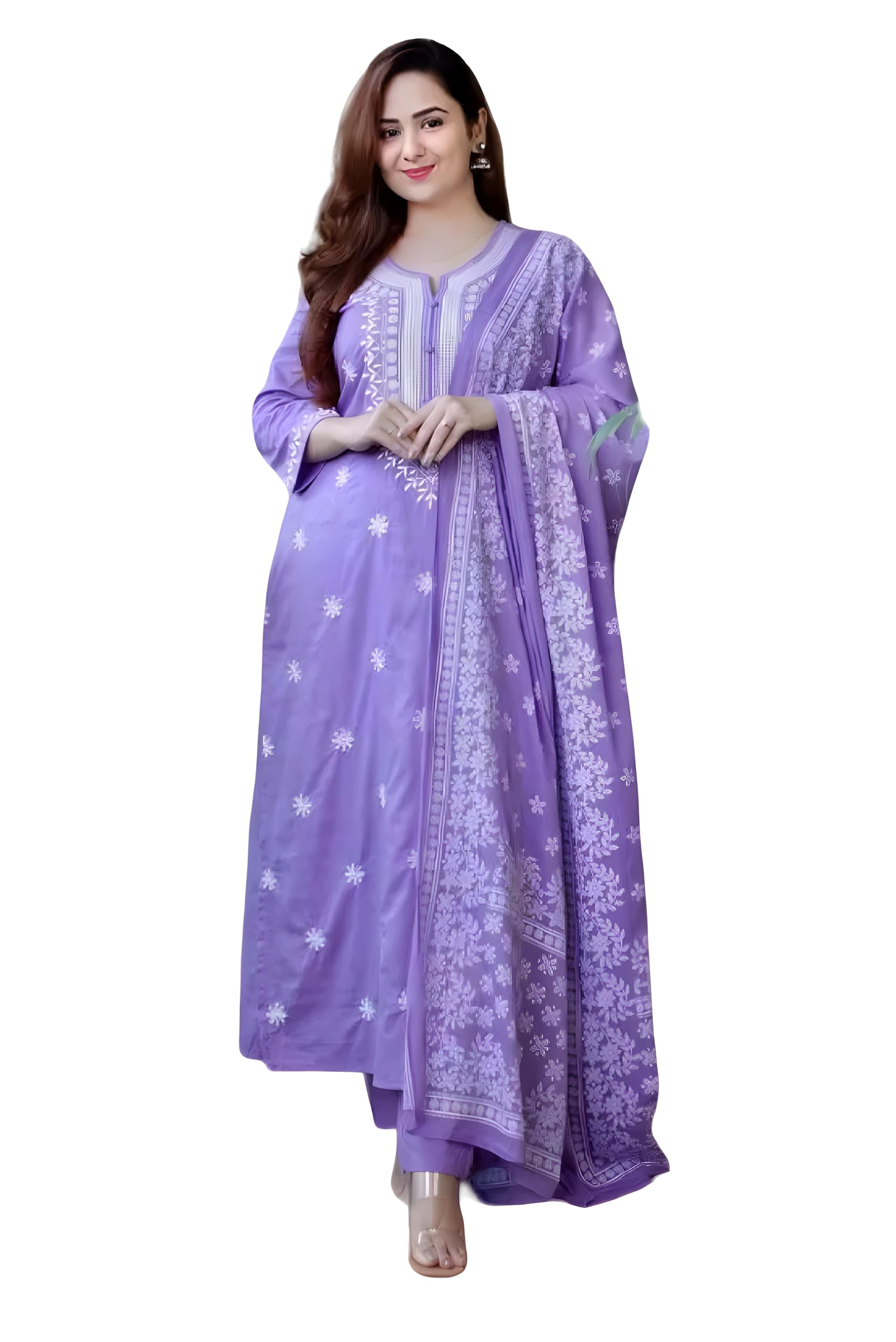 BHARVITA Women's Chikankari Kurta Dupatta Pant Set - Violet