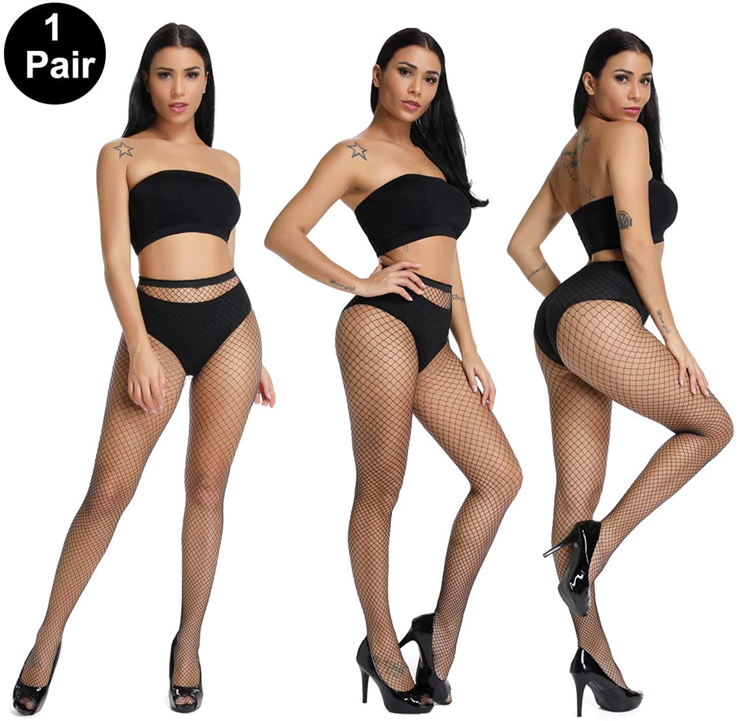 PLUMBURY Women's High Waist Fishnet Tights - Black - Image 5