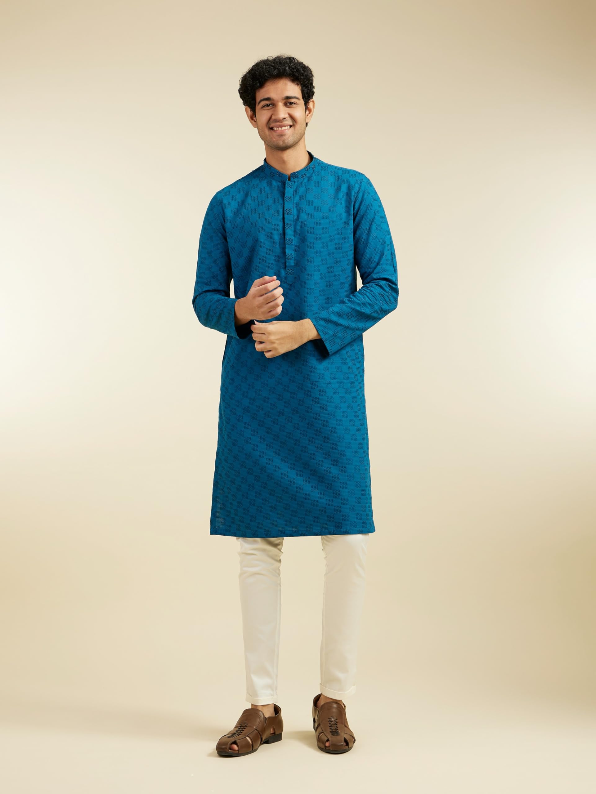 DIWAS Men Cotton Kurta - Blue - Image 2