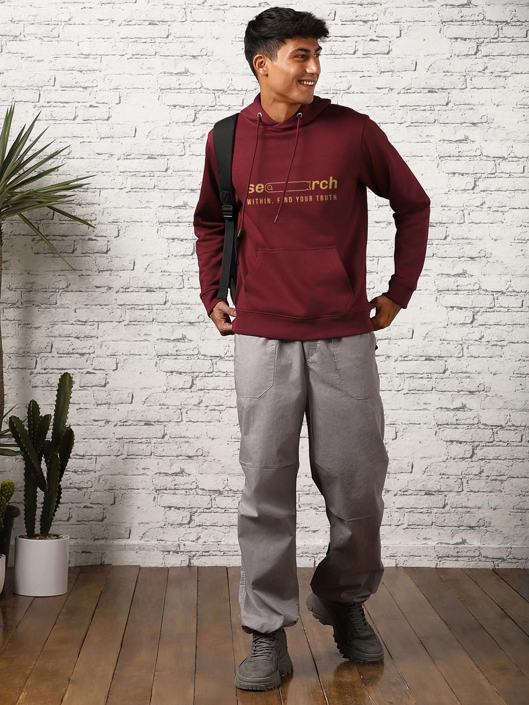 NOBERO Men's Cotton Blend Hooded Sweatshirt - Maroon - Image 3
