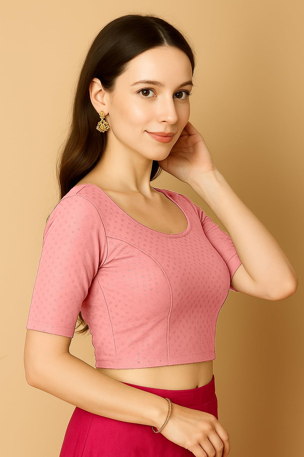 Rosy Pink Cotton Dobi Blouse for Women - Image 3