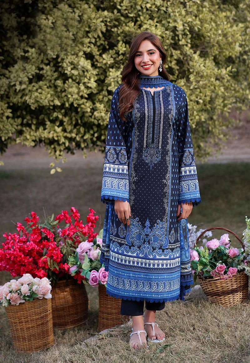 GoSriKi Women's Rayon Viscose Printed Straight Pakistani Kurta Set - Deniz Blue - Image 3