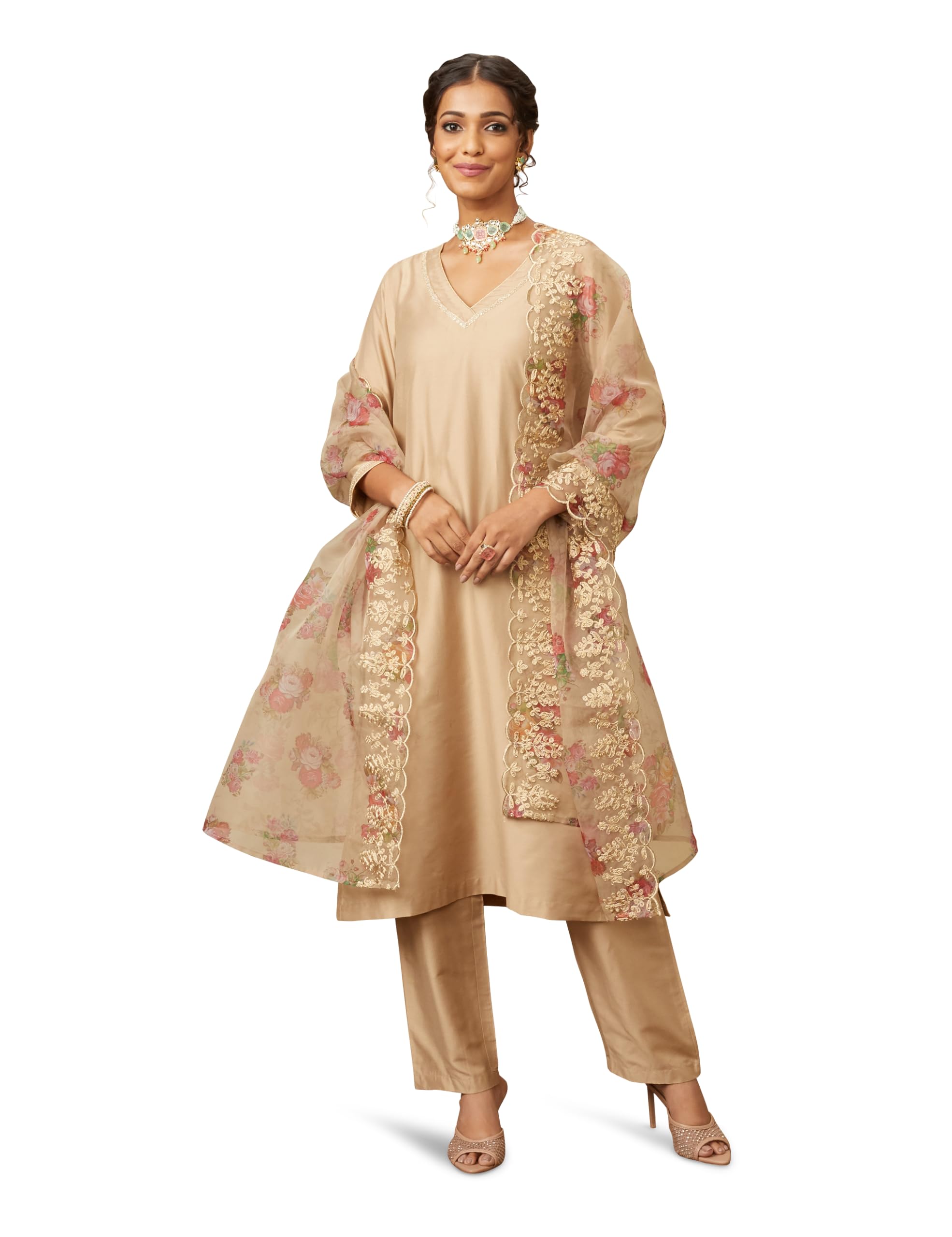 Myx Women's Kurta Pant Set with Embroidered Dupatta