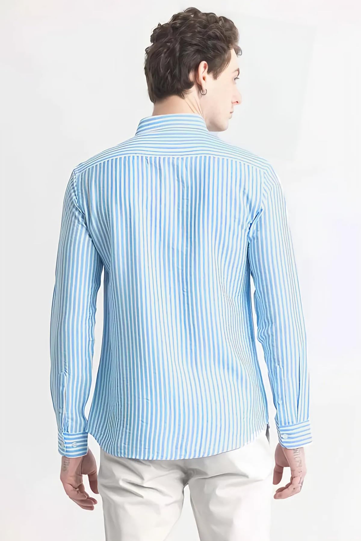 U TURN Men Cotton Casual Shirt - SkyBlue White - Image 3