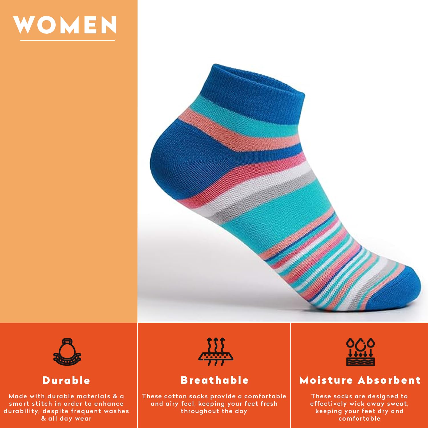Supersox Ankle Socks for Women - Striped Cotton - Image 4