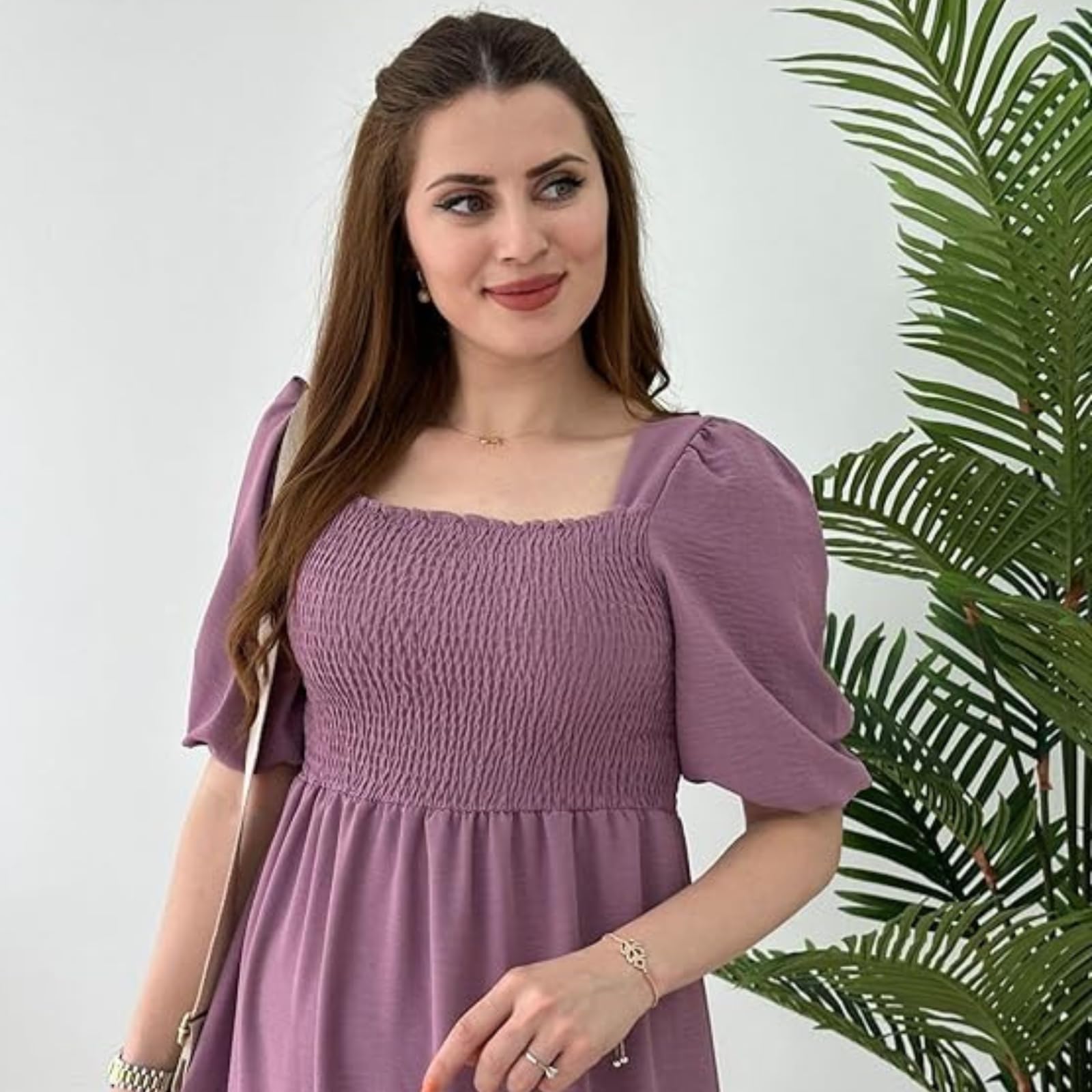 Purple Crepe Fit Flare Dress for Women - Image 5