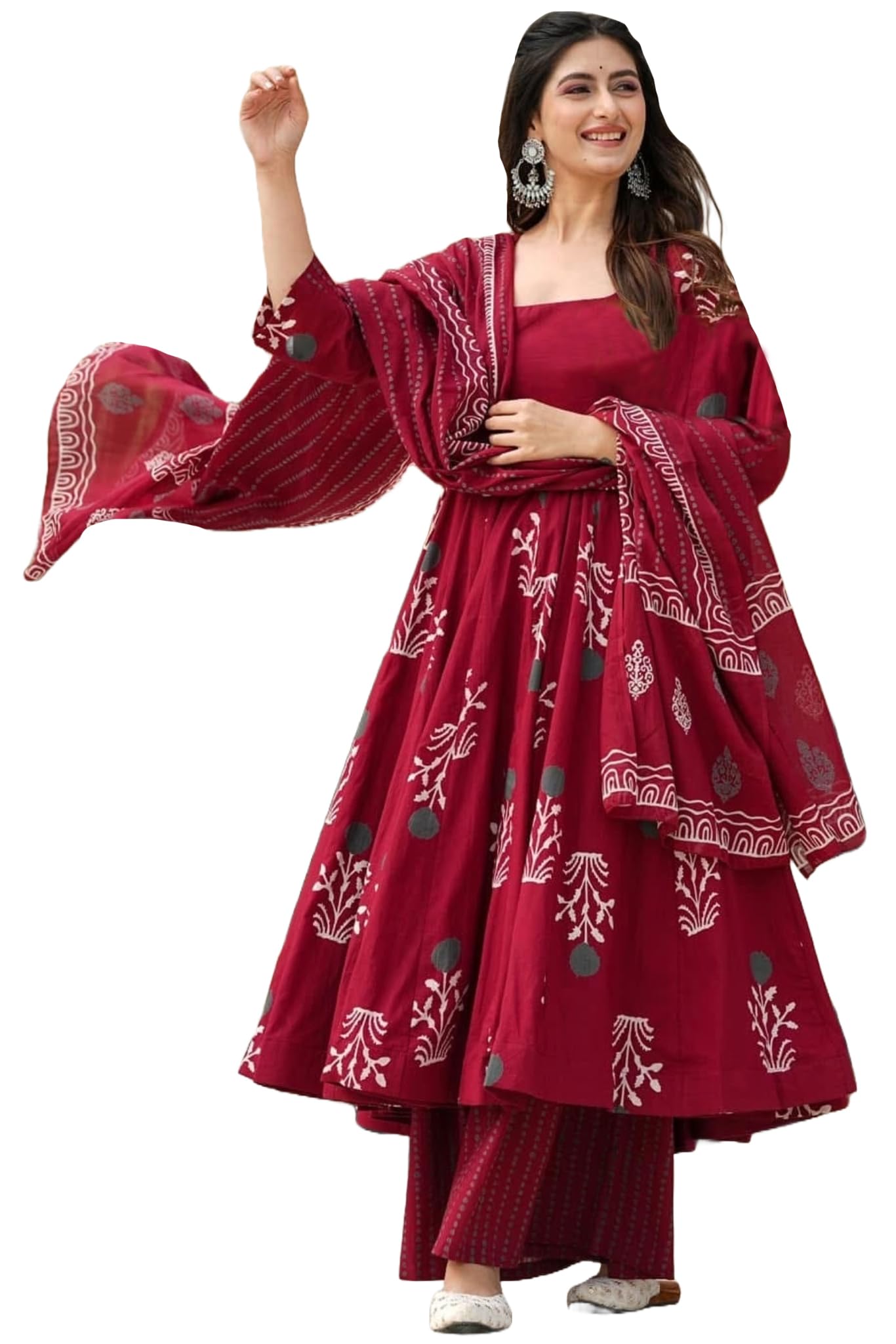ANNI DESIGNER Women's Rayon Anarkali Kurta - Maroon