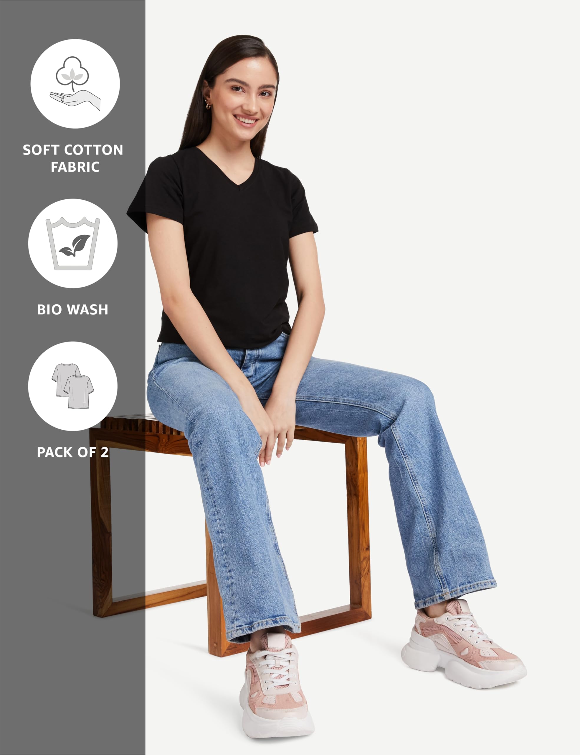 Amazon Women's Cotton Stretch V Neck T-Shirt - Image 4