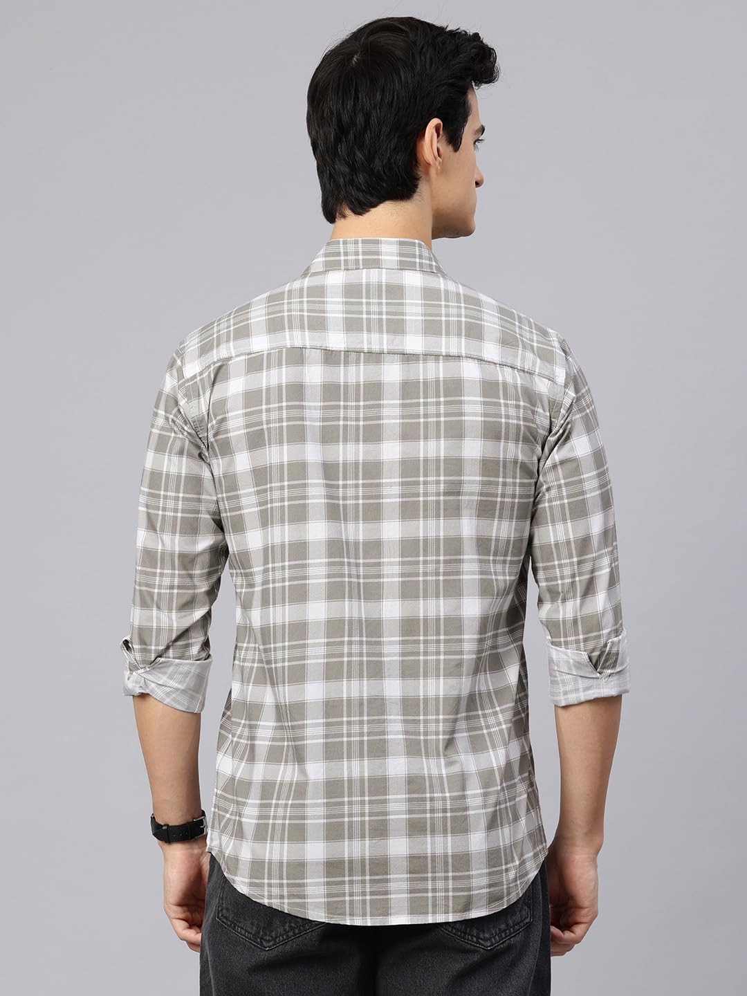 Majestic Man Checked Cotton Shirt - Dusty Olive - Image 4