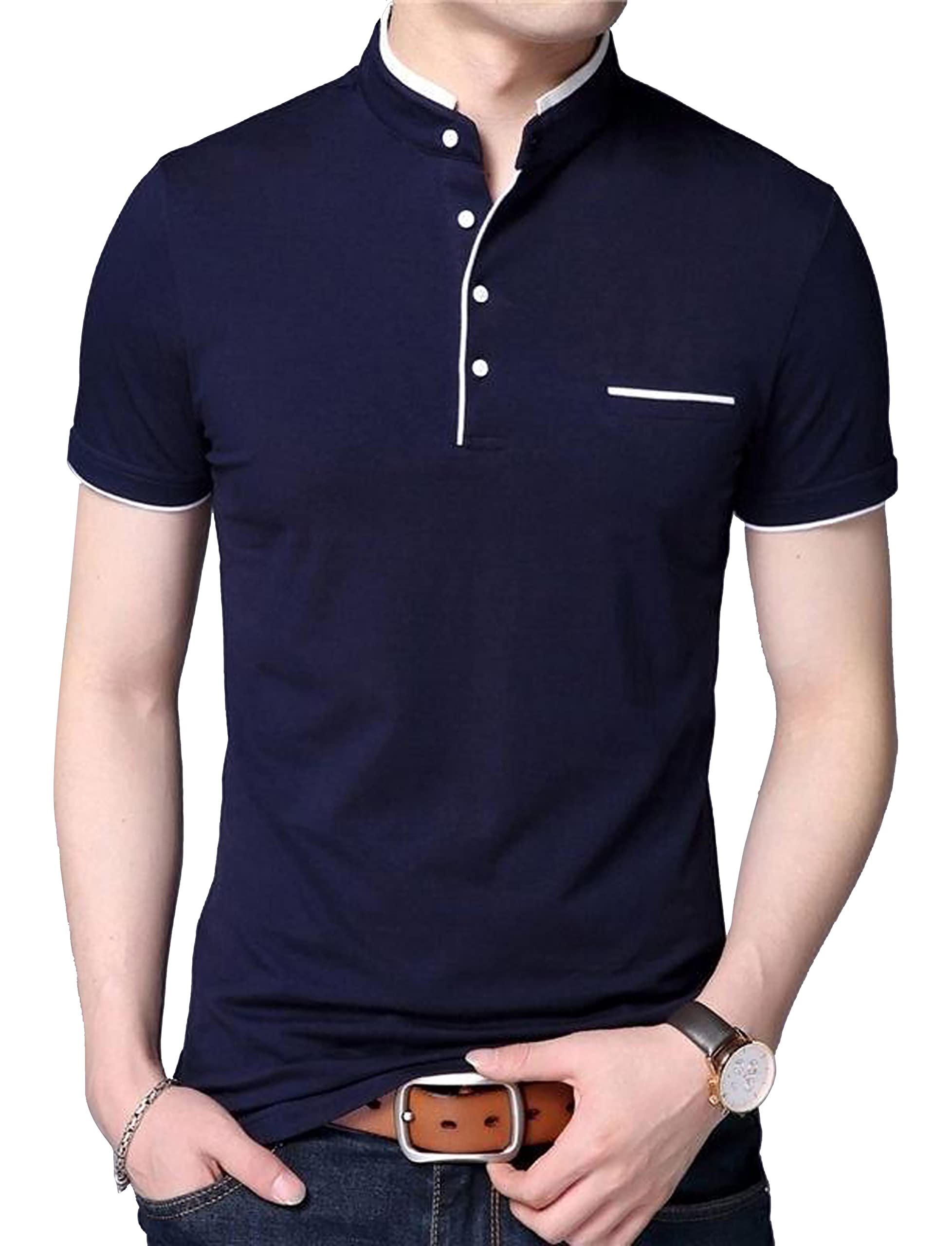 AUSK Men's Henley T-Shirt - Navy Blue