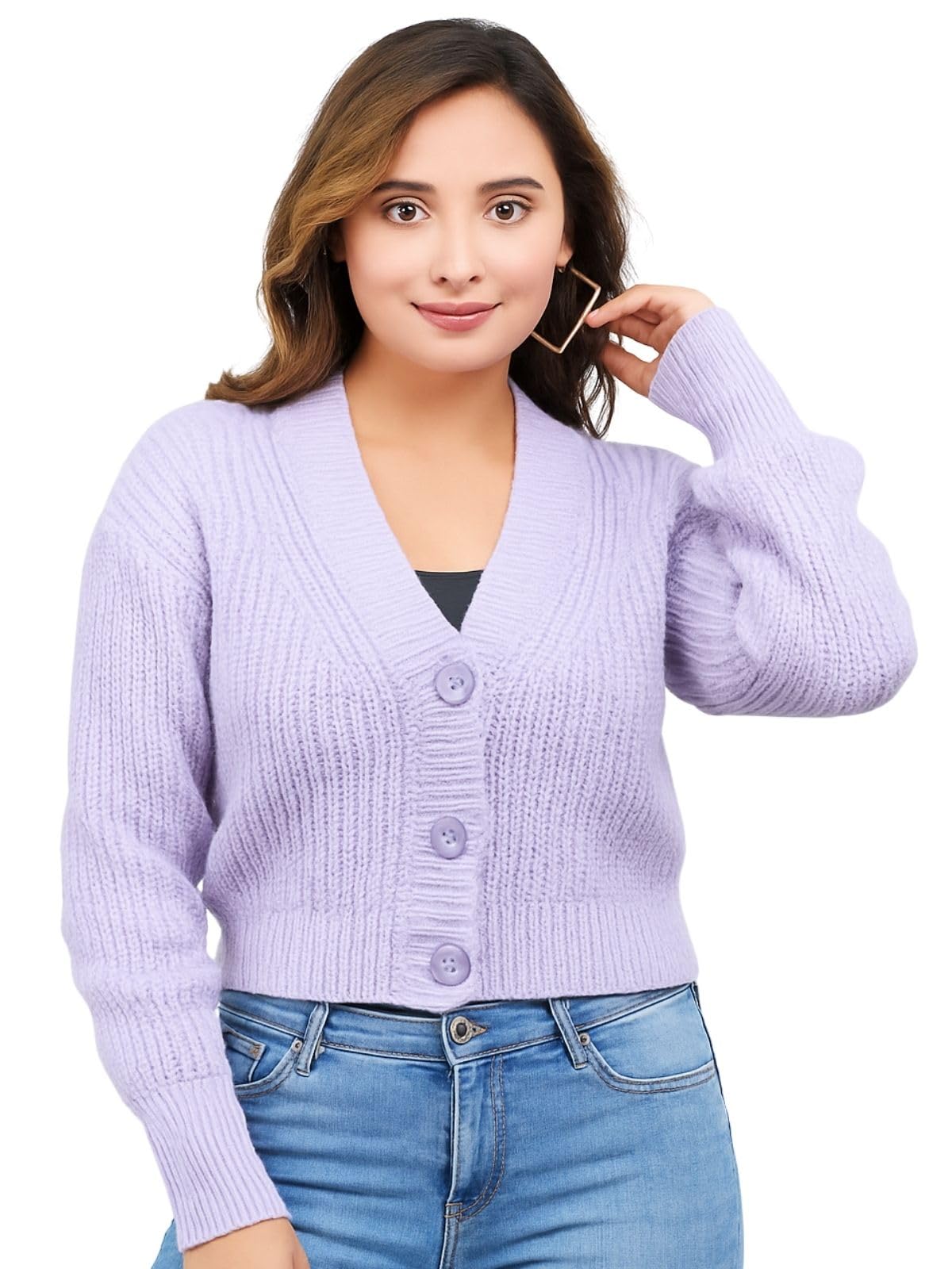 FEVERFEW Women's V Neck Knitted Sweater
