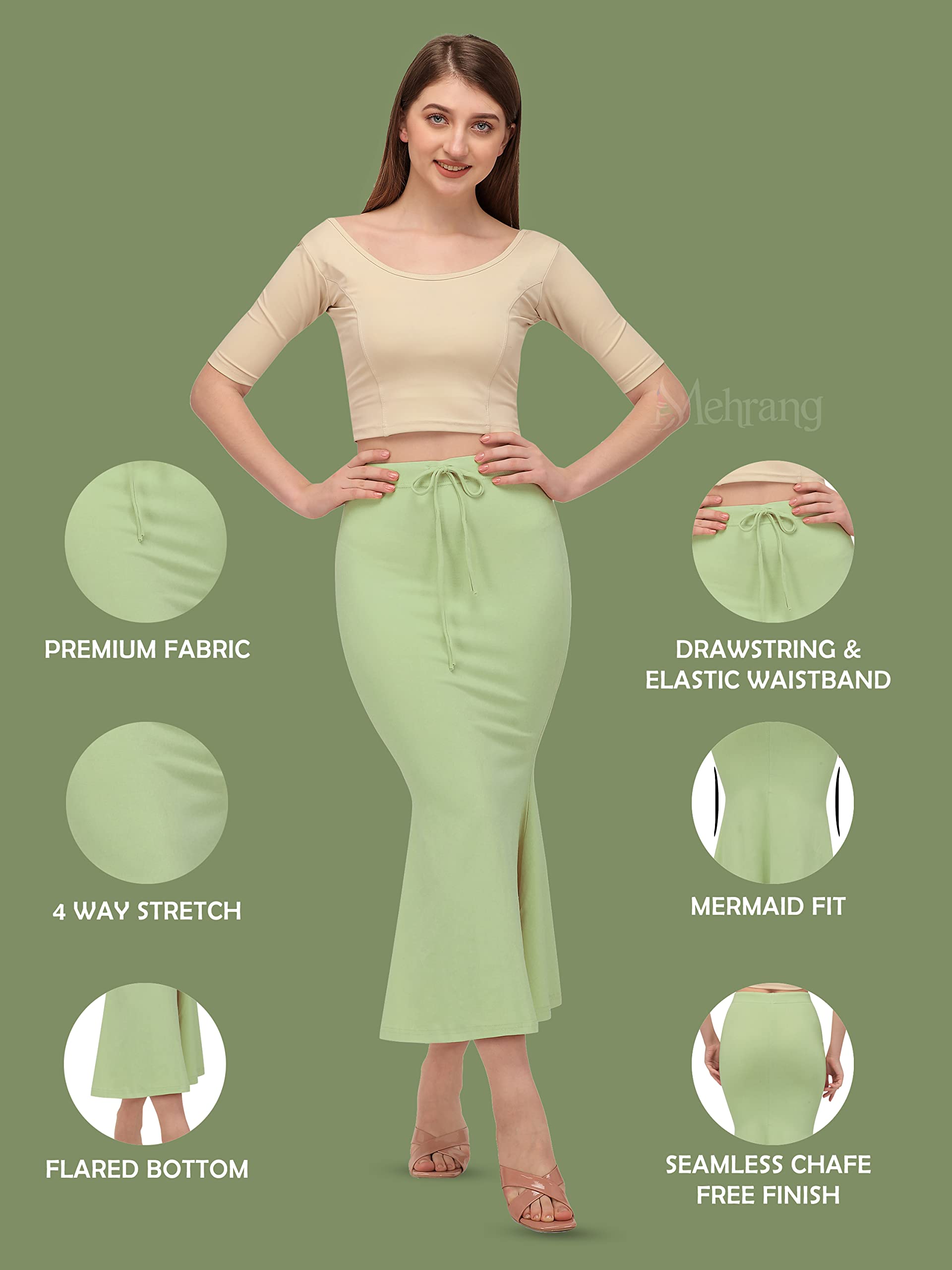 Mehrang Women Stretchable Saree Shapewear - Light Green - Image 2
