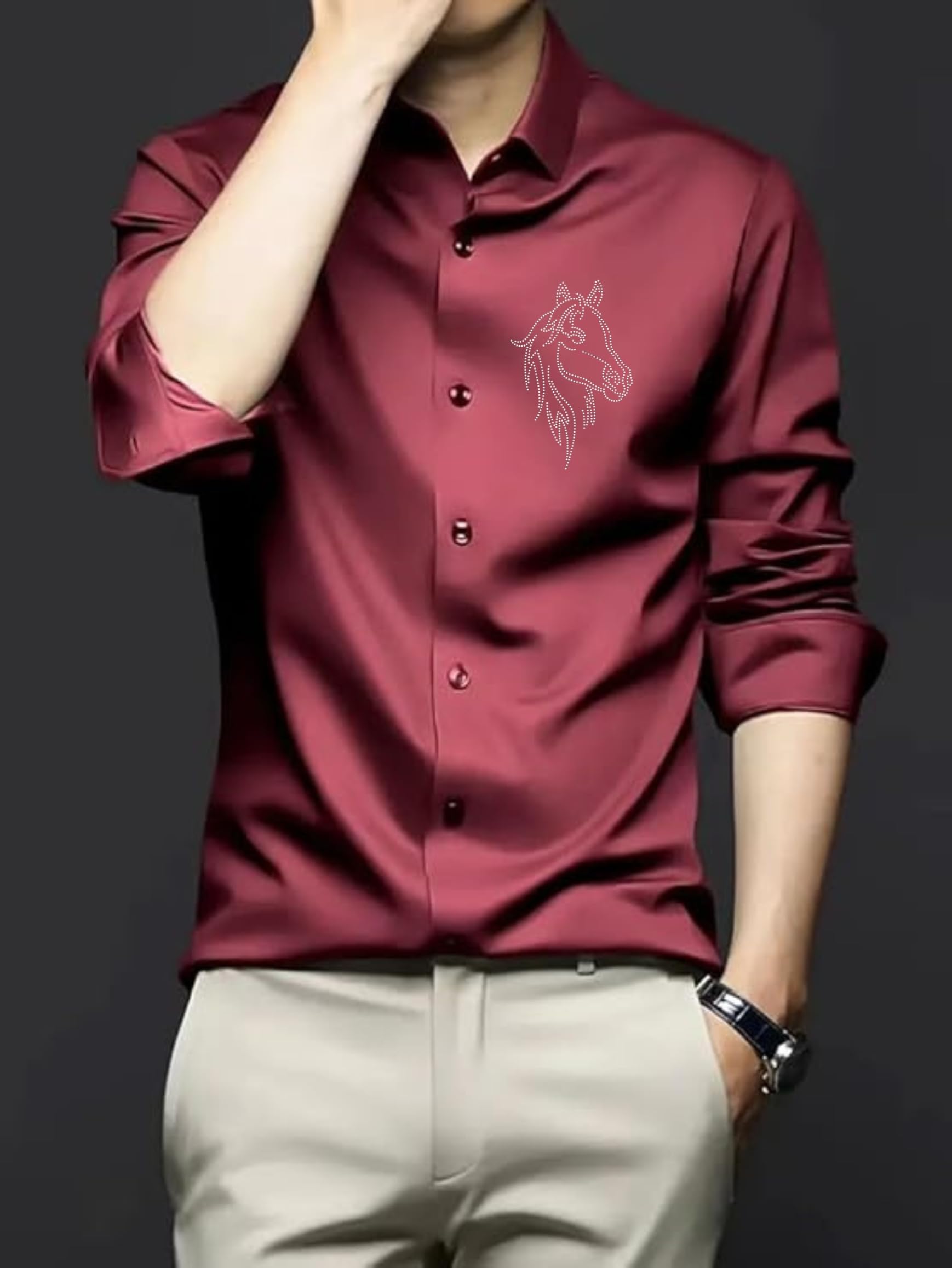 IndoPrimo Men's Satin Shirt - Red - Image 4