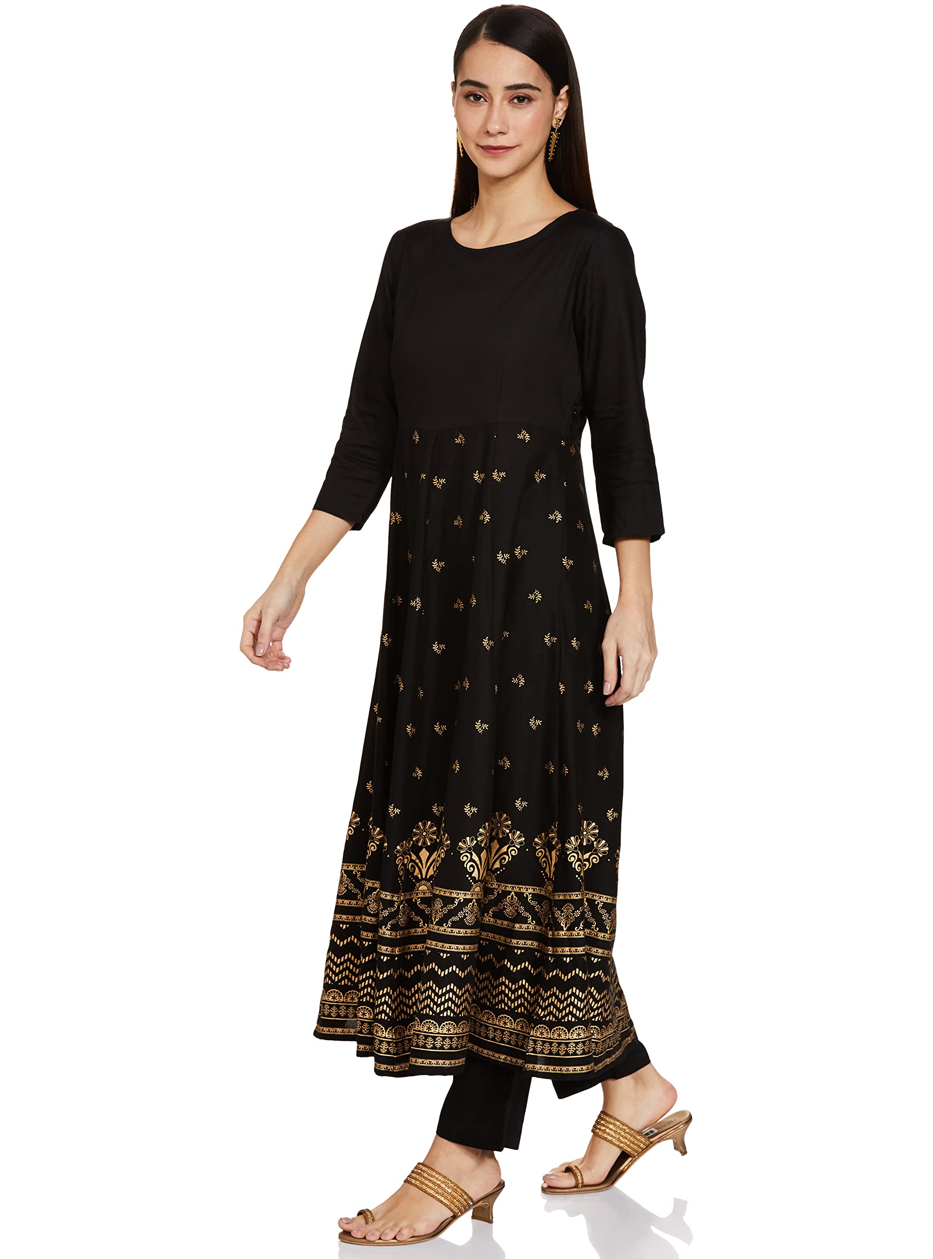 Tavasya Women's Rayon Kurta Set - Floral Black - Image 3