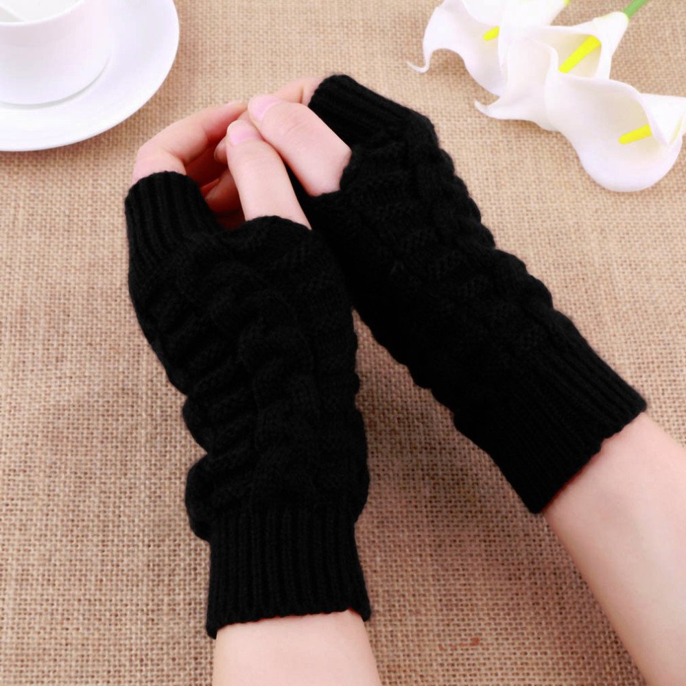 Bold Knitted Woollen Fingerless Gloves - Image 3