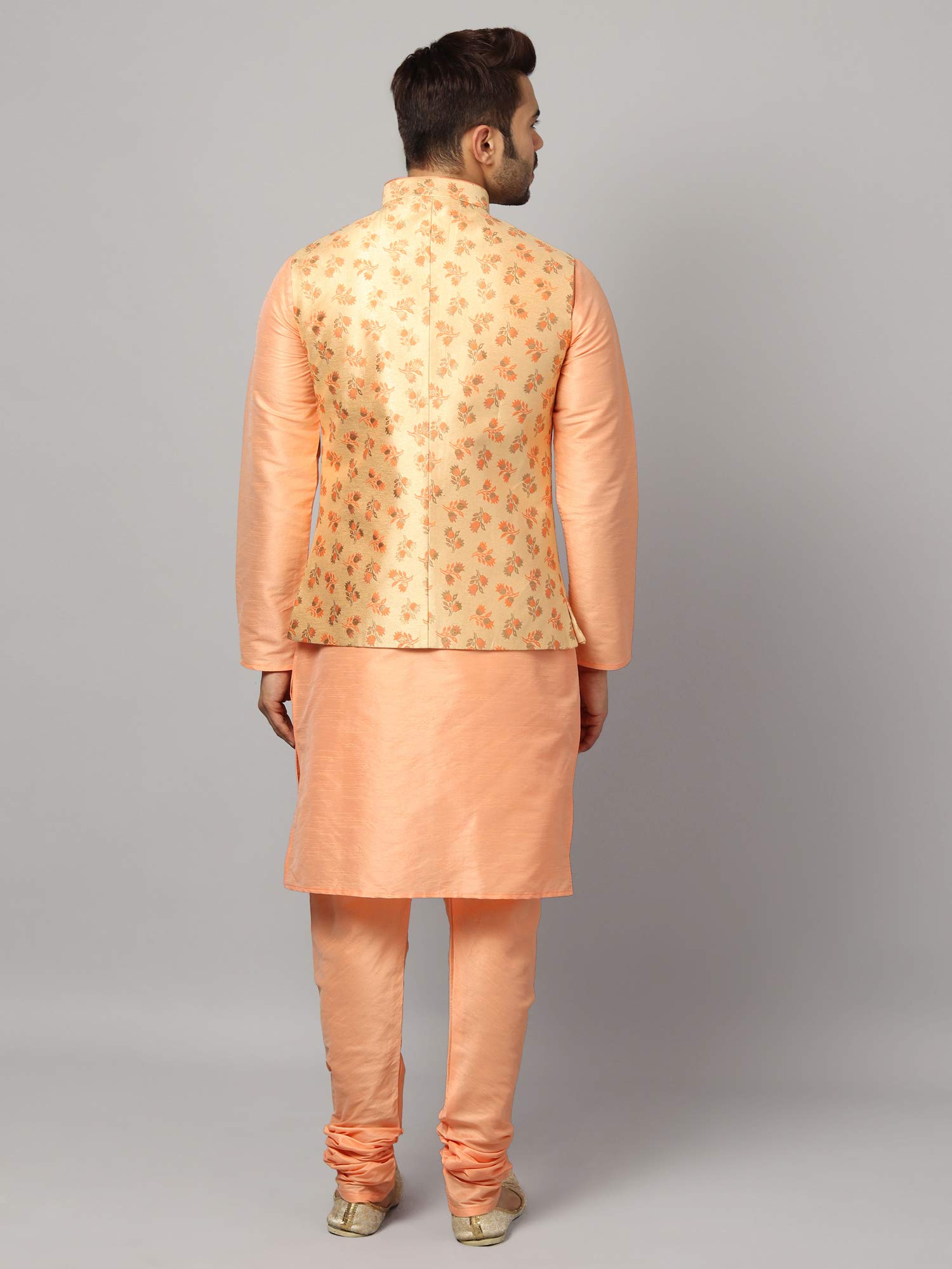 Uri Fashion Men Peach Dupion Silk Kurta Pyjama - Image 5