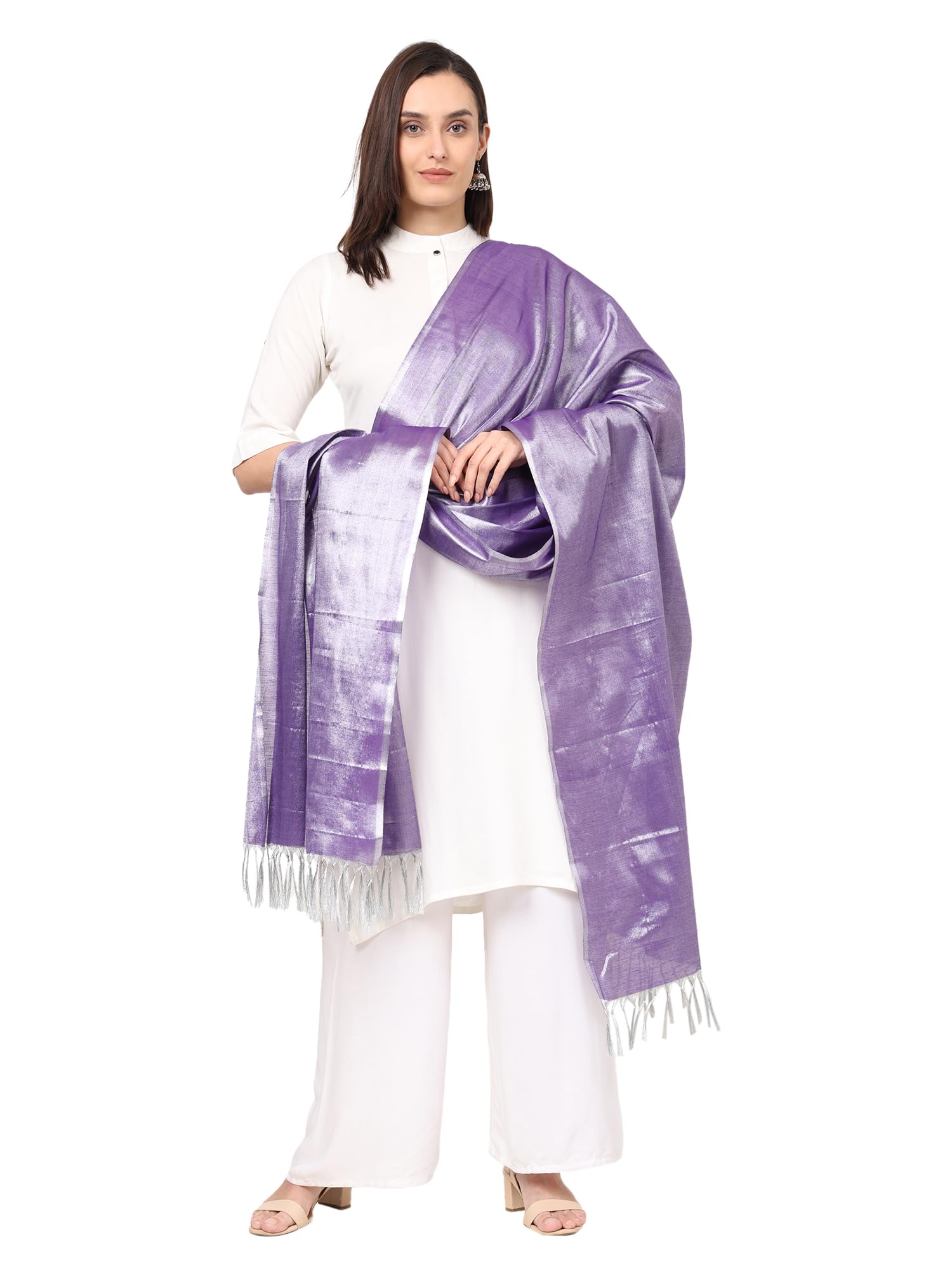 Fashily Silver Purple Jari Silk Dupatta for Women - Image 4