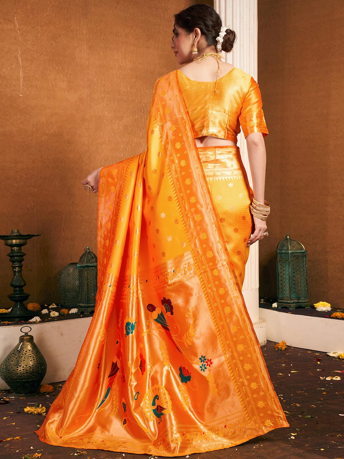 Satrani Women's Silk Paithani Saree - Yellow - Image 3