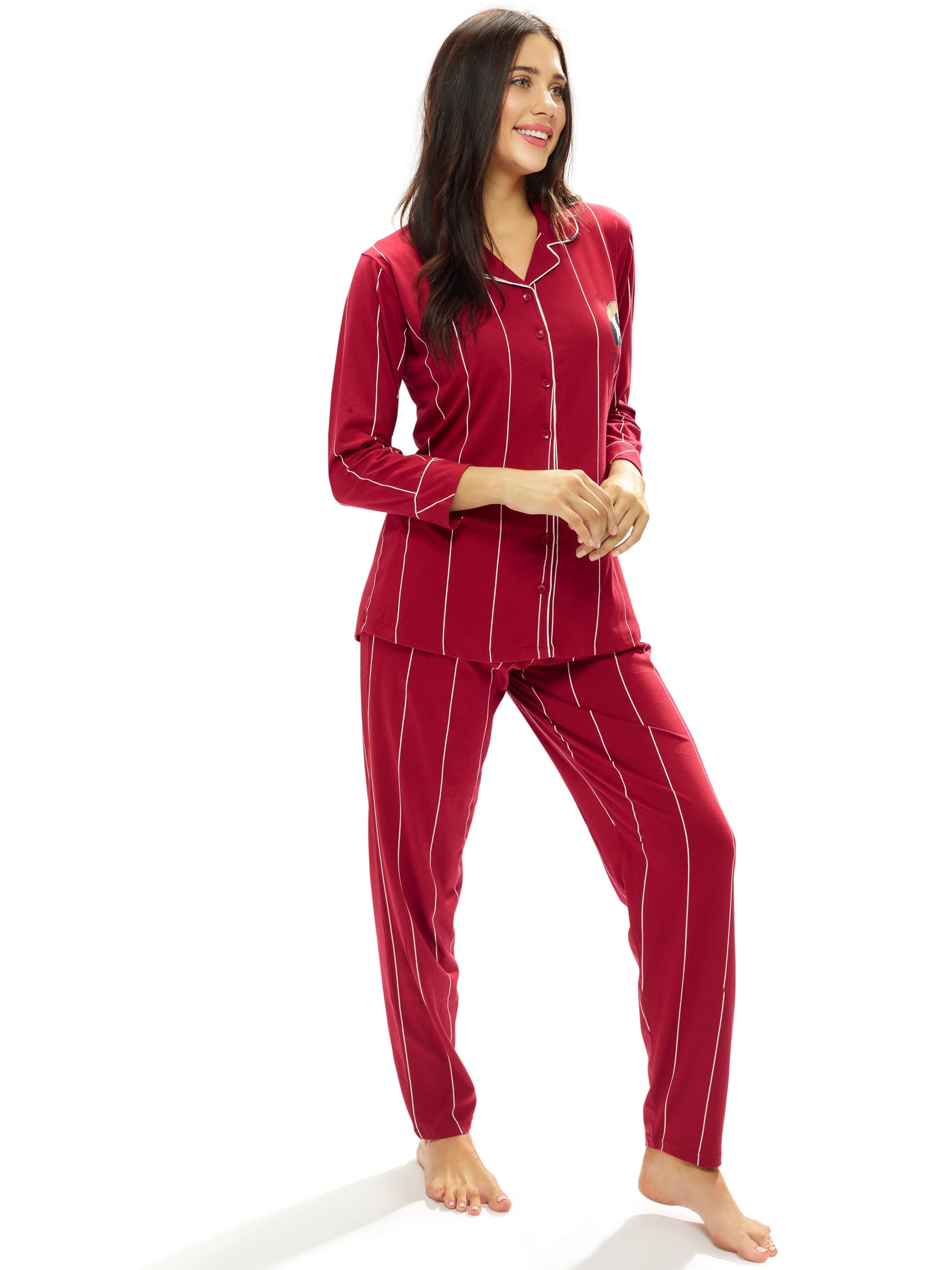 LOTIK Women's Maroon Strip Printed Nightsuit - Image 2