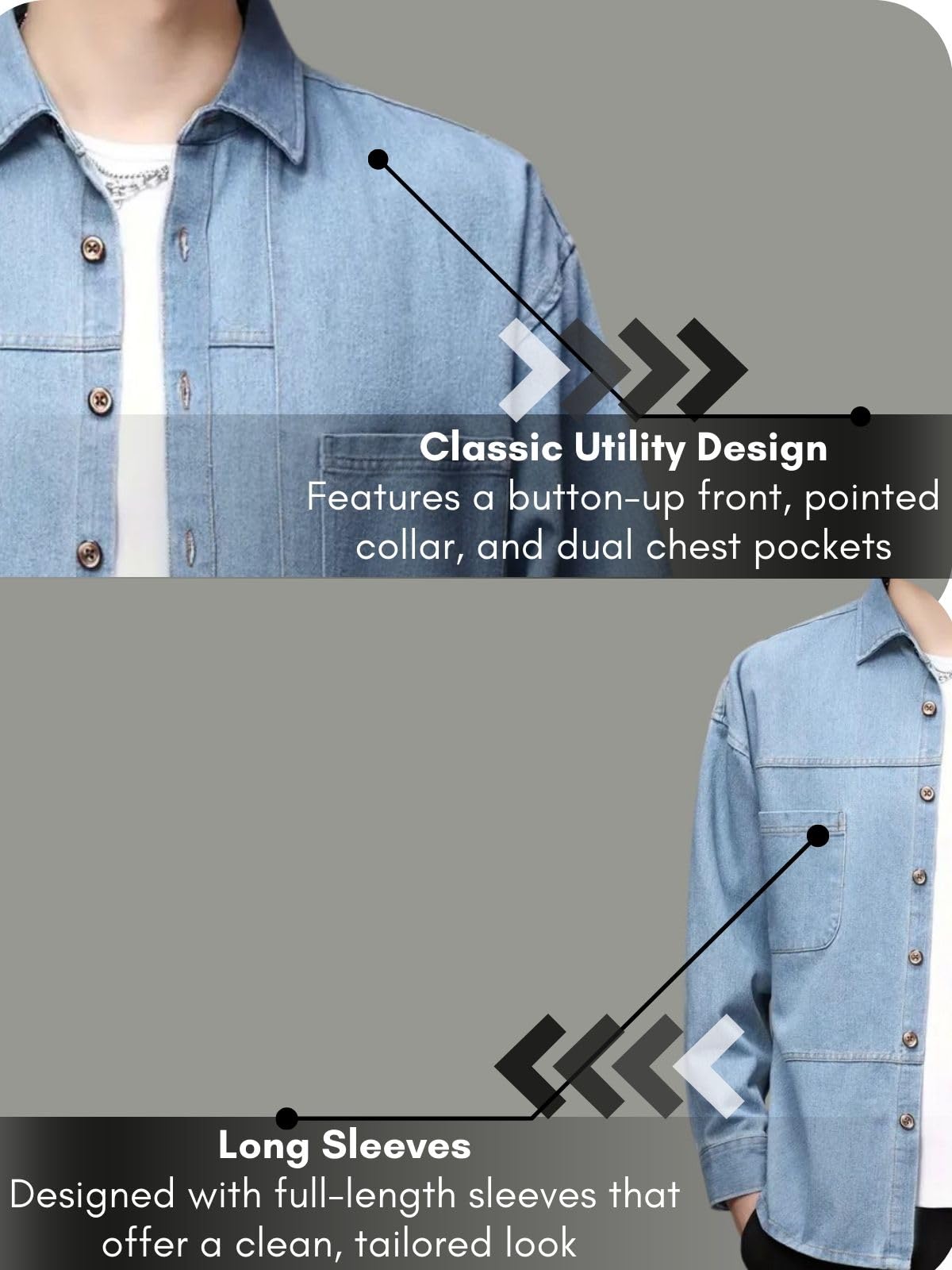 Denim Shirt for Men - Blue - Image 5
