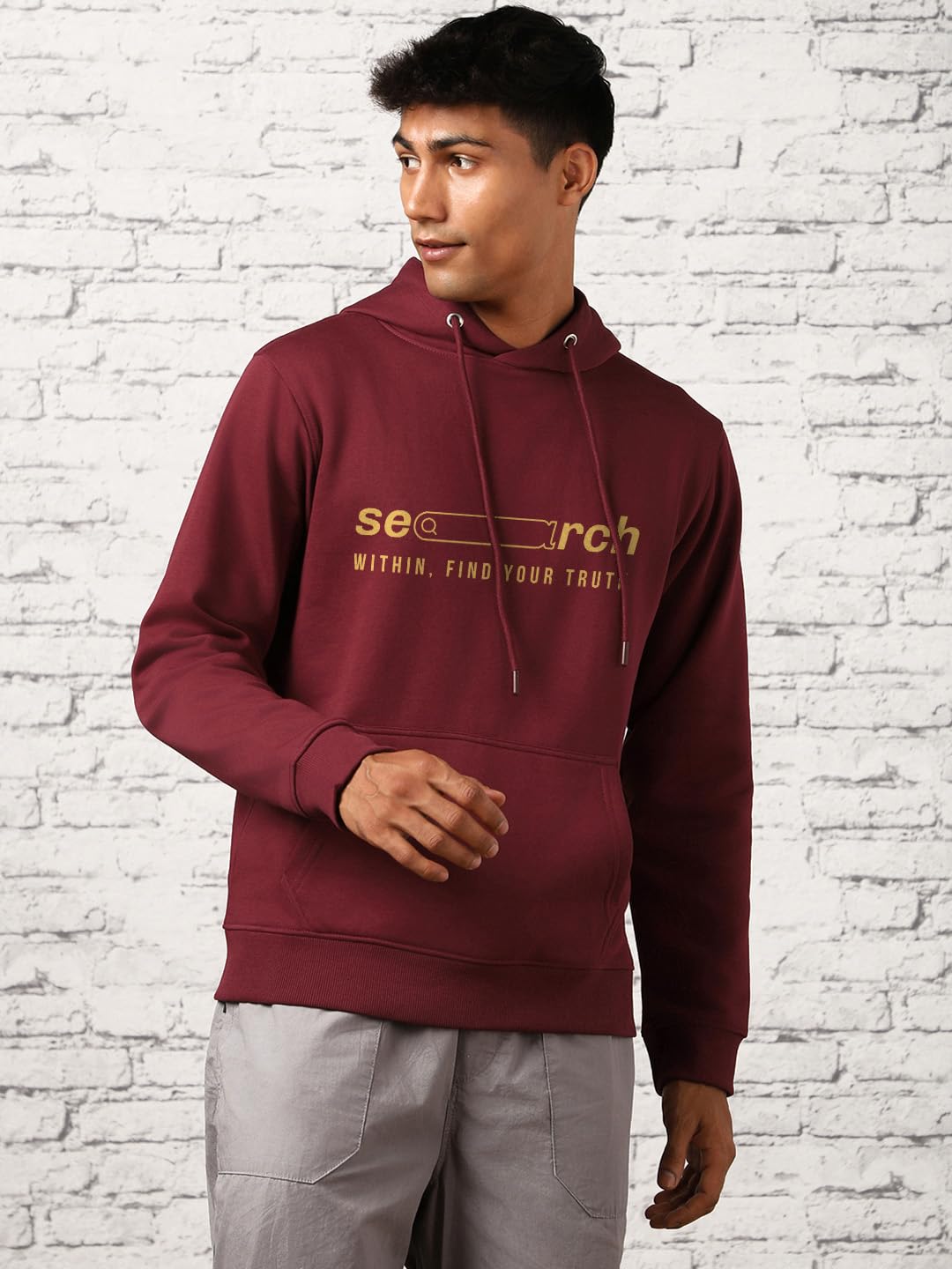 NOBERO Men's Cotton Blend Hooded Sweatshirt - Maroon - Image 4