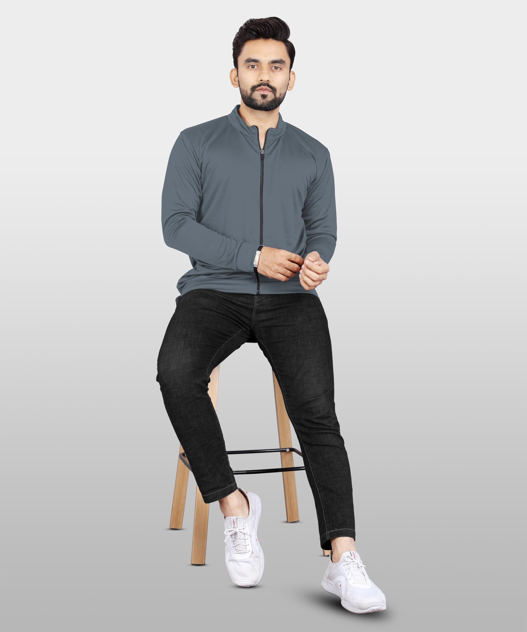 FIBREZA Men's Solid Polyester Sports Jacket - Grey - Image 4