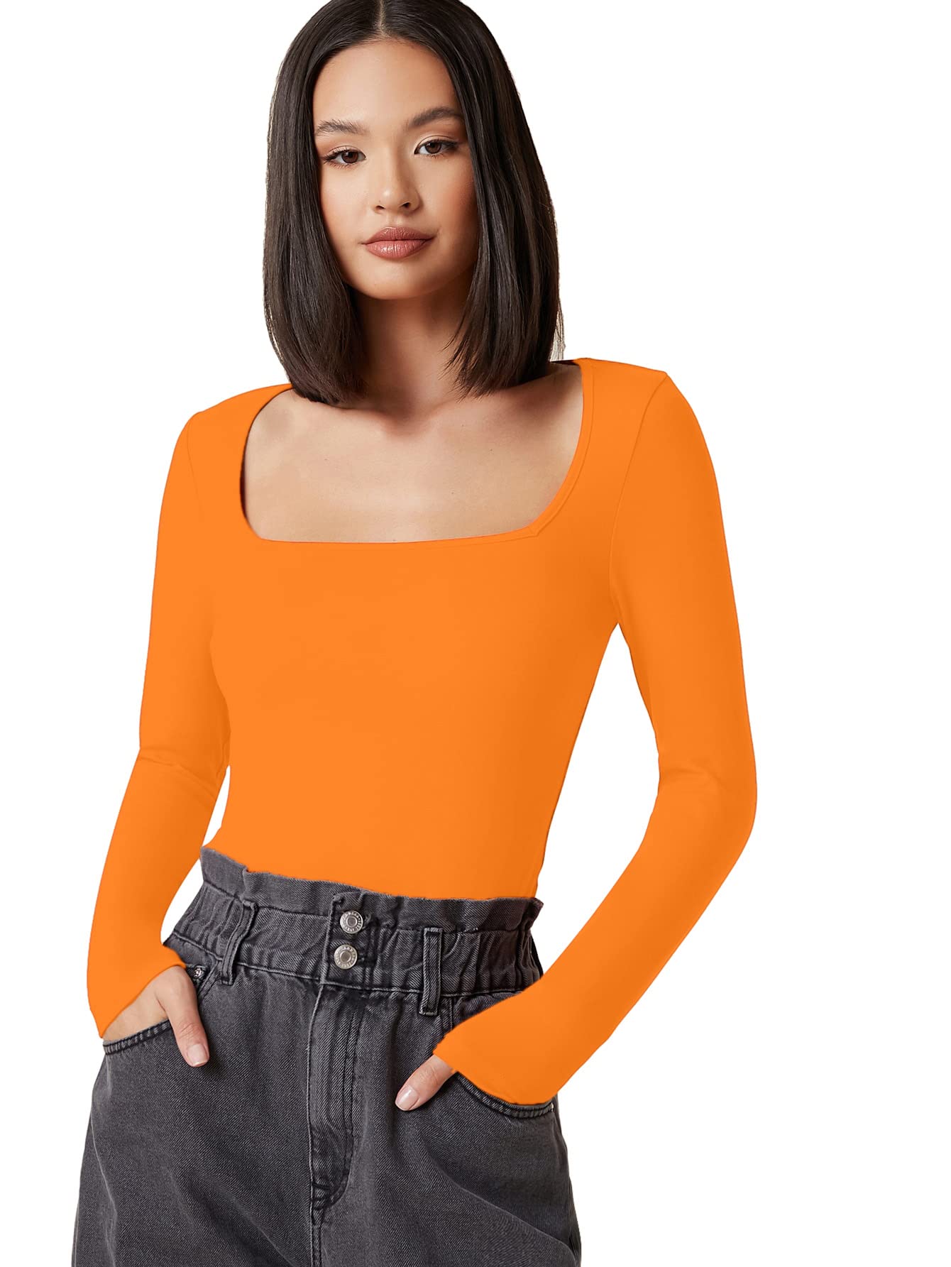 Aahwan Orange Square Neck Top for Women