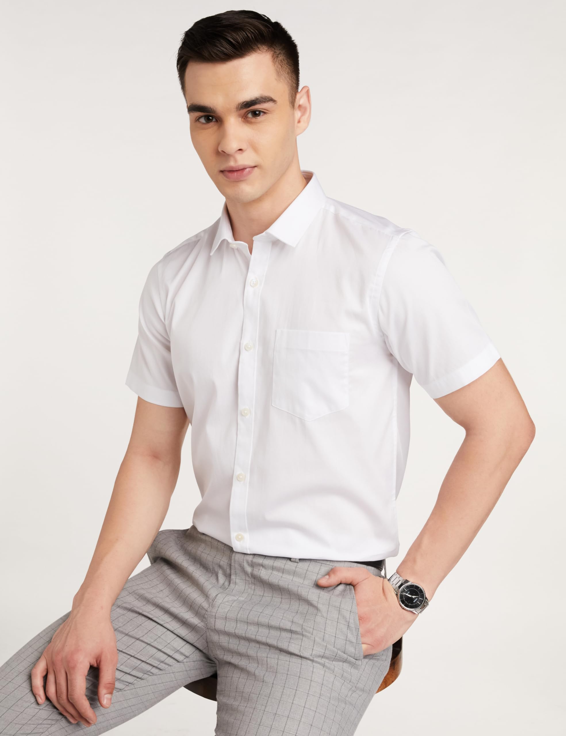 Amazon Men's Cotton Solid Shirt - White - Image 3
