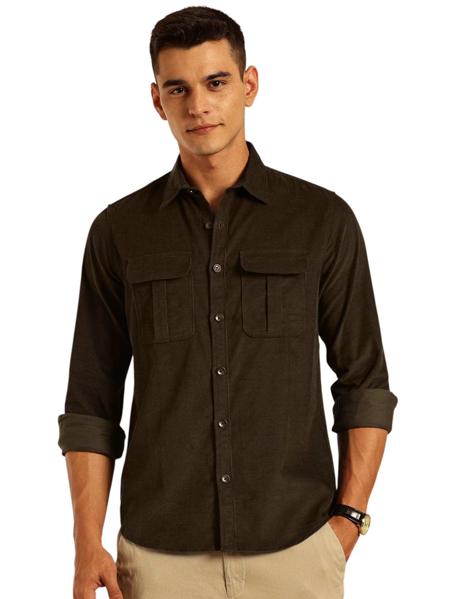Thomas Scott Men's Corduroy Shirt - Olive