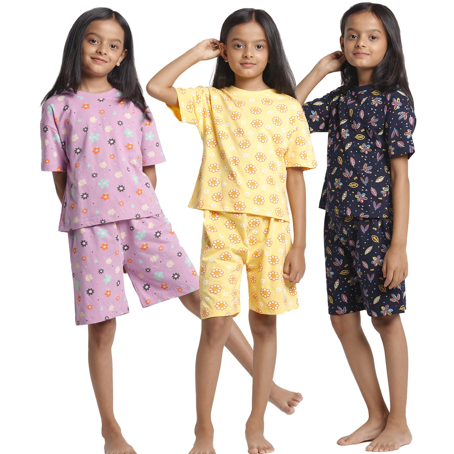 T2F Girls Cotton Printed T-Shirt & Shorts Set