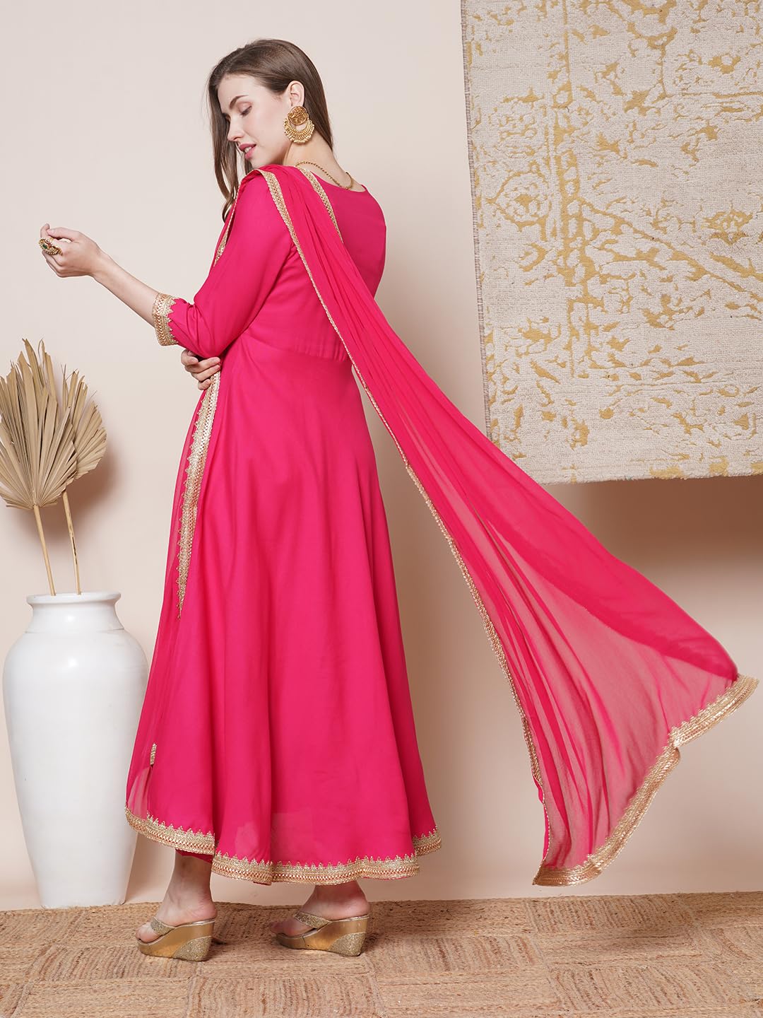 GoSriKi Shyam Pink Anarkali Kurta Set - Image 2