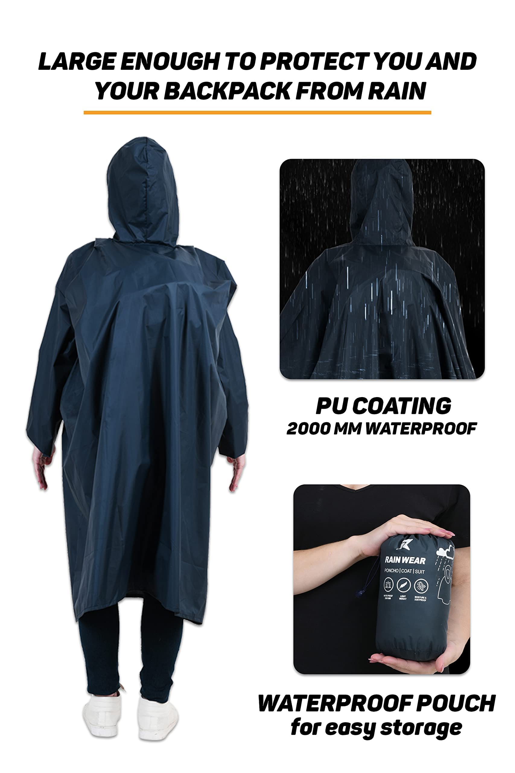 ROCKSPORT Unisex Hooded Rain Poncho Waterproof - Image 4