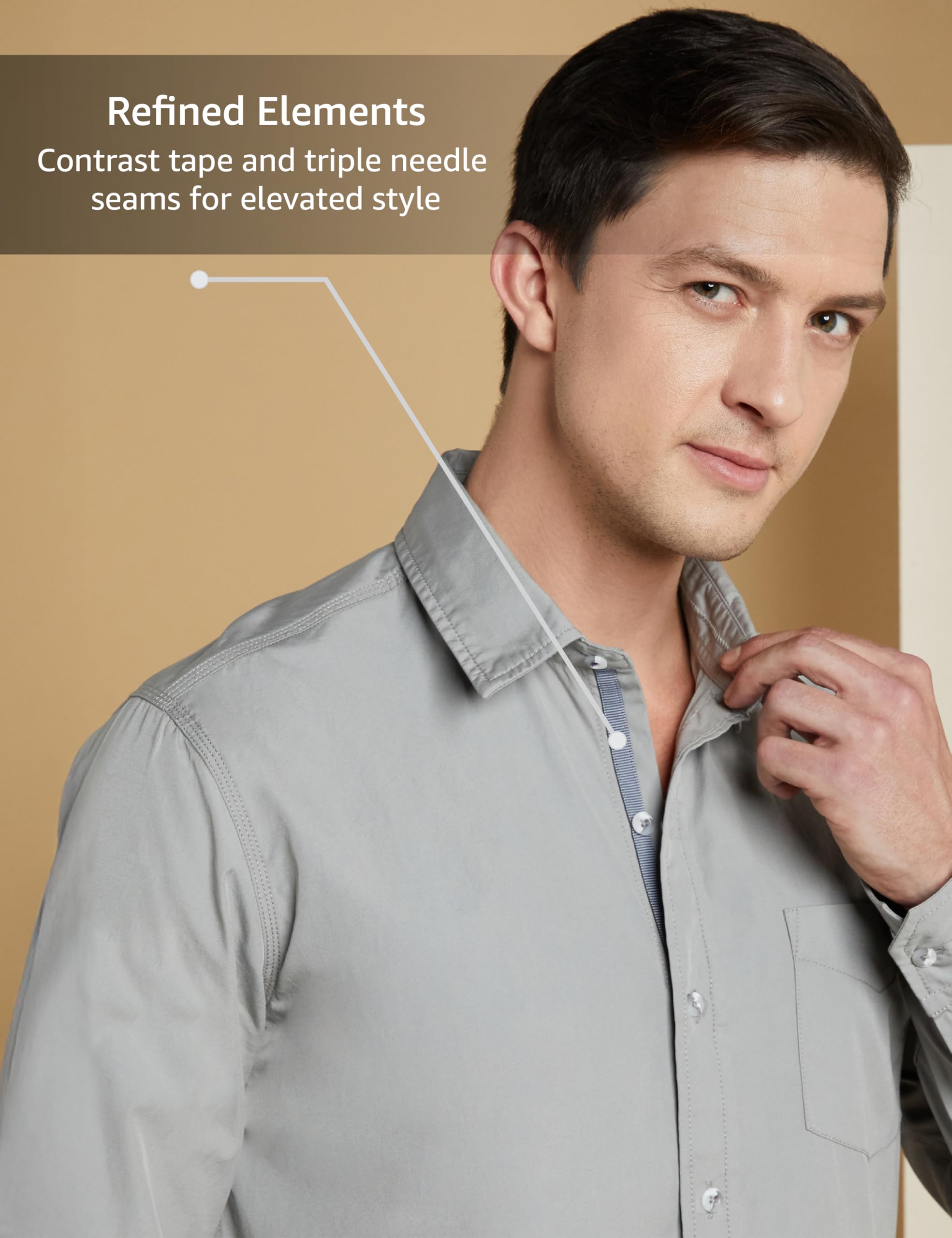 Symbol Men's Casual Cotton Poplin Shirt - Light Grey - Image 4