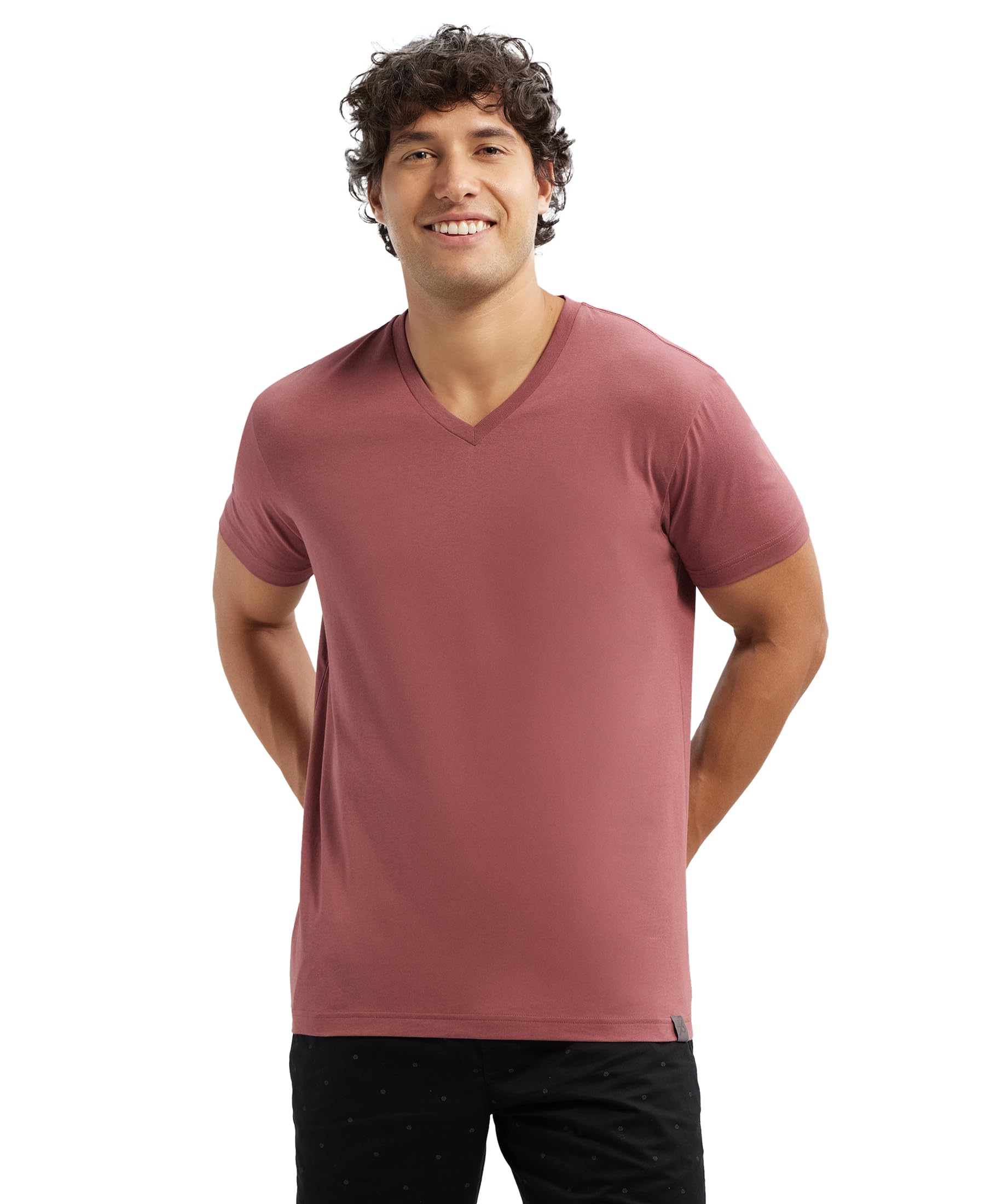 Jockey Men's Solid V Neck T-Shirt - Wild Ginger