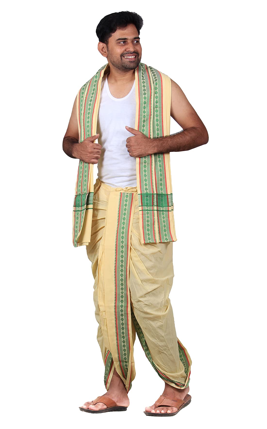 PRAKASAM Cotton Men's Panchakacham Dhoti Towel Set - Image 2