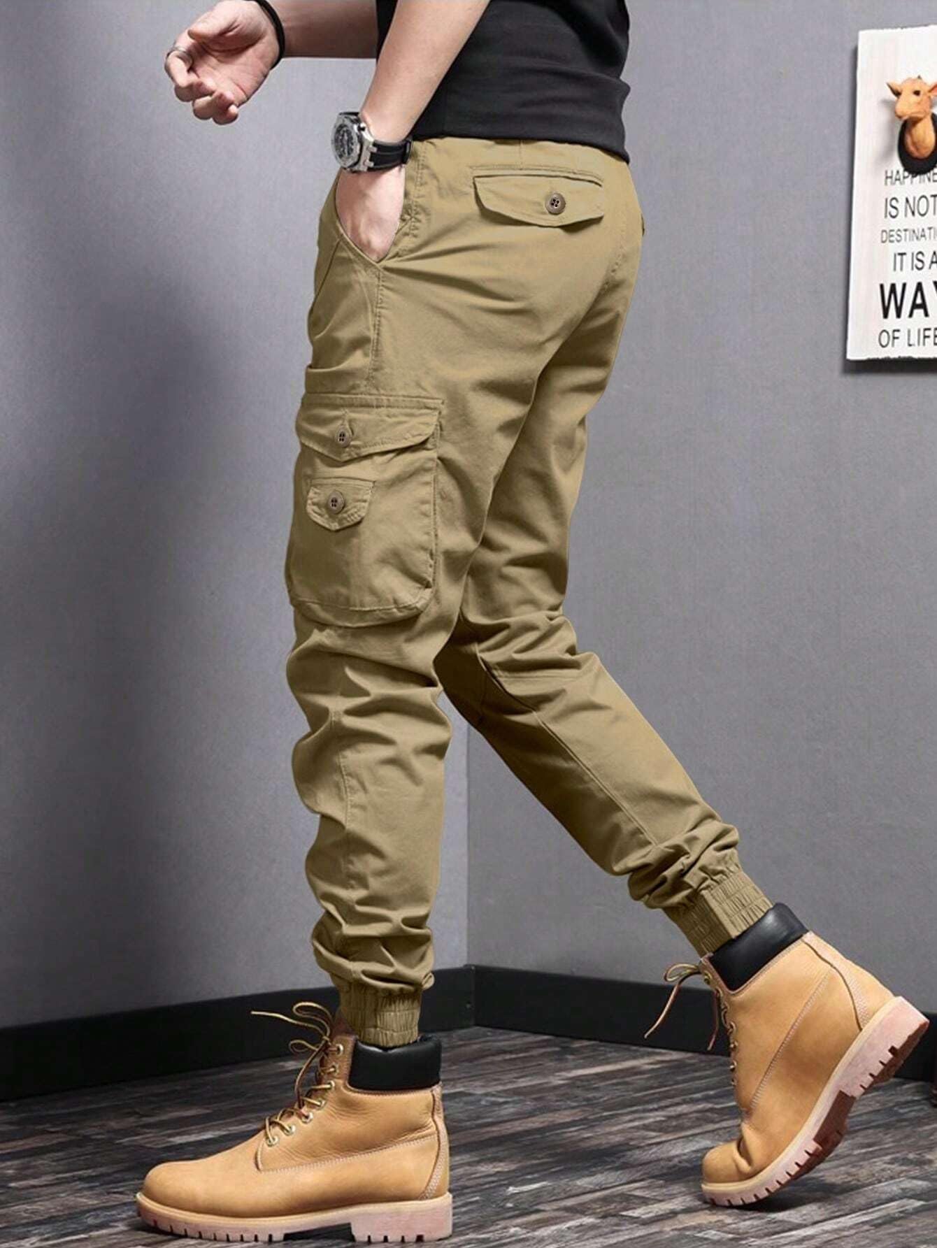 Lymio Men Khaki Cargo Pants - Image 5