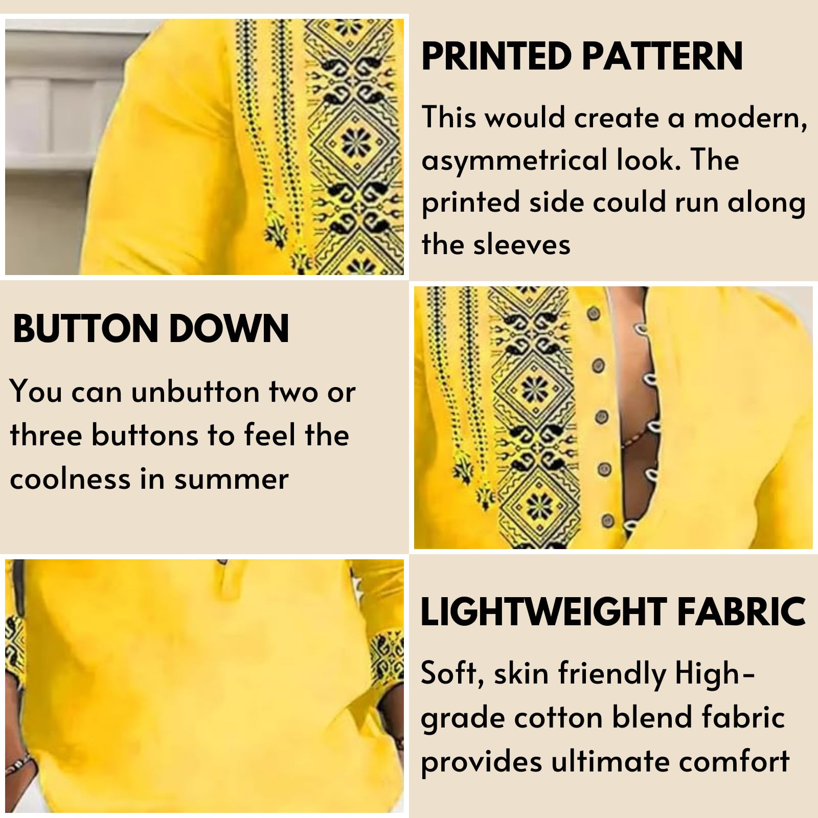 DEELMO Men's Yellow Mandarin Collar Kurta - Image 2