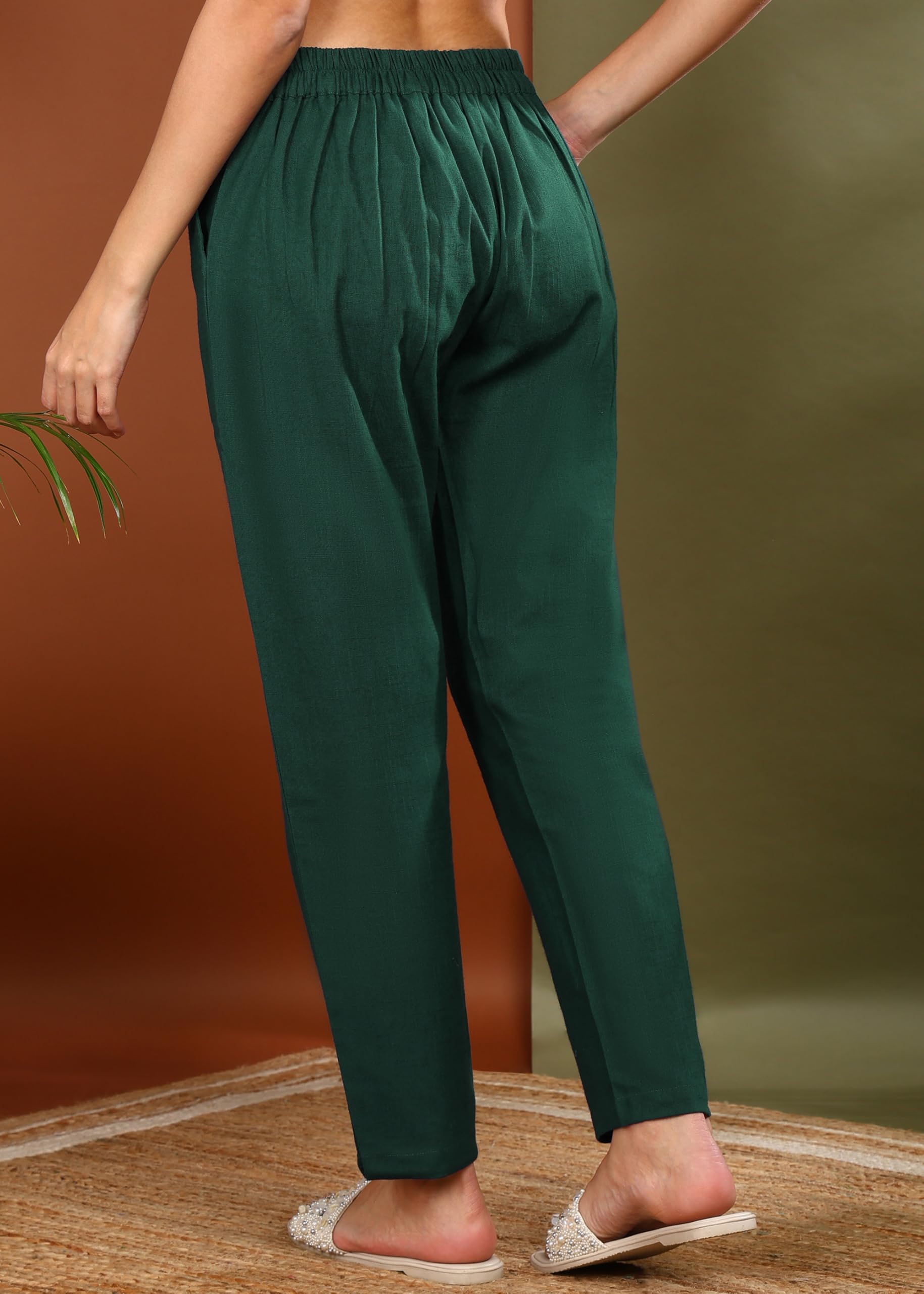 Yash Gallery Women's Mid Rise Cotton Trouser - Bottle Green - Image 5