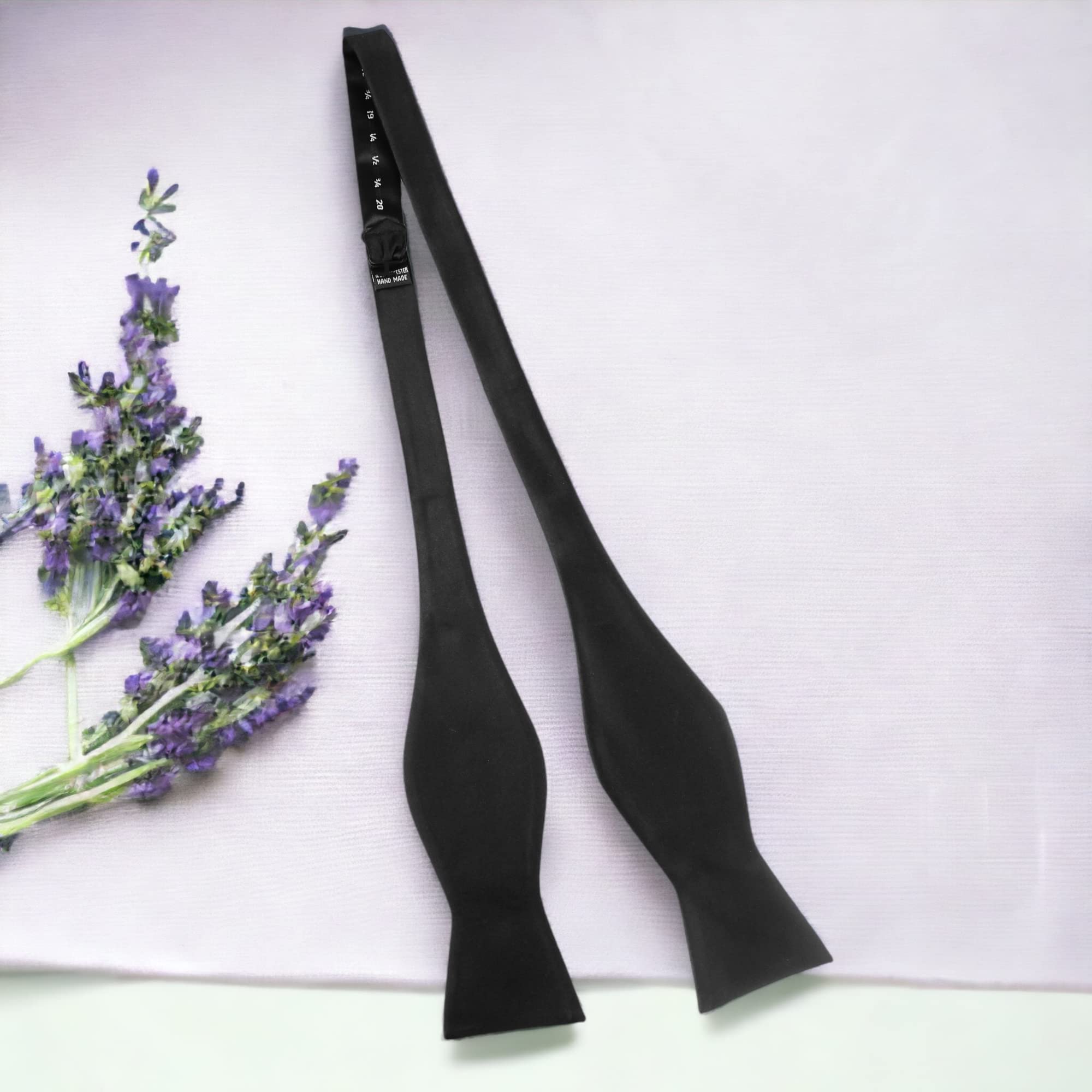 PELUCHE Black Satin Open Bow Tie for Men - Image 2