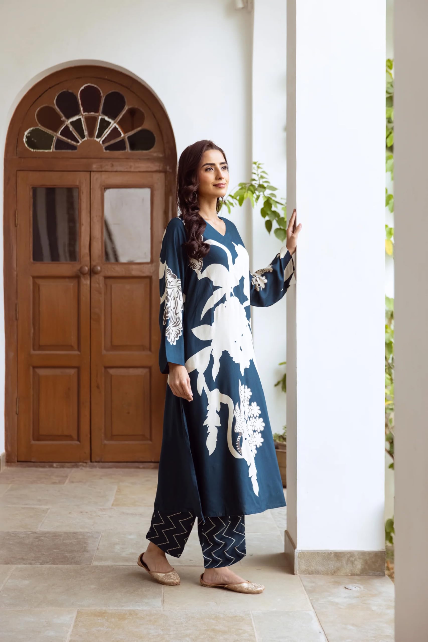 GoSriKi Women's Rayon Kurta with Palazzo - Blue - Image 5