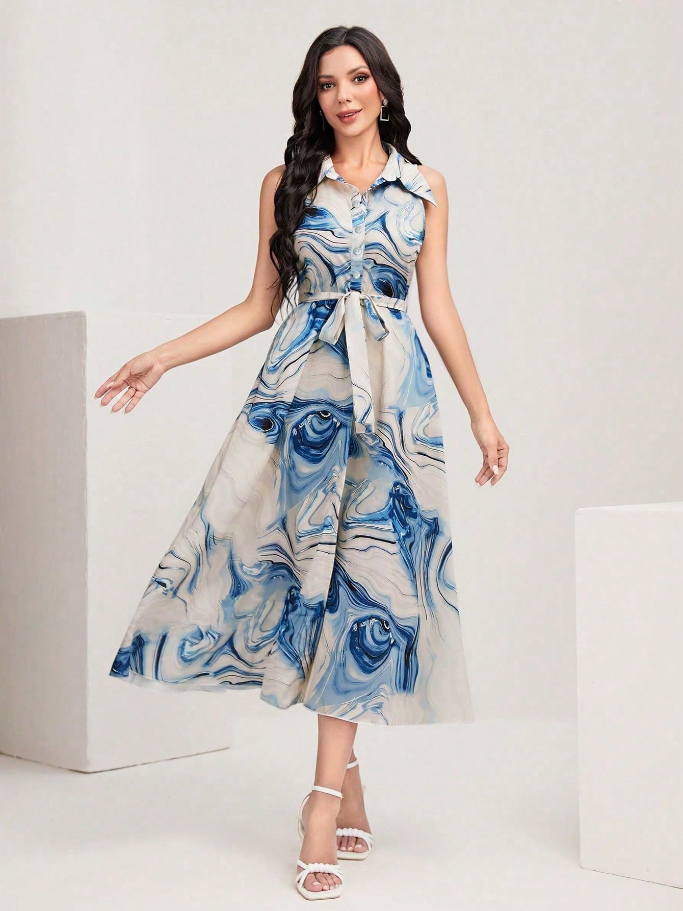 Bollyclues Women Multicolor Cotton Sleeveless Maxi Dress - Image 2