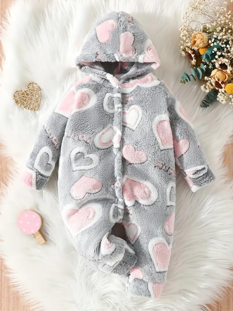 First Kick Baby Cotton Fleece Romper - Heart Prints - Image 2