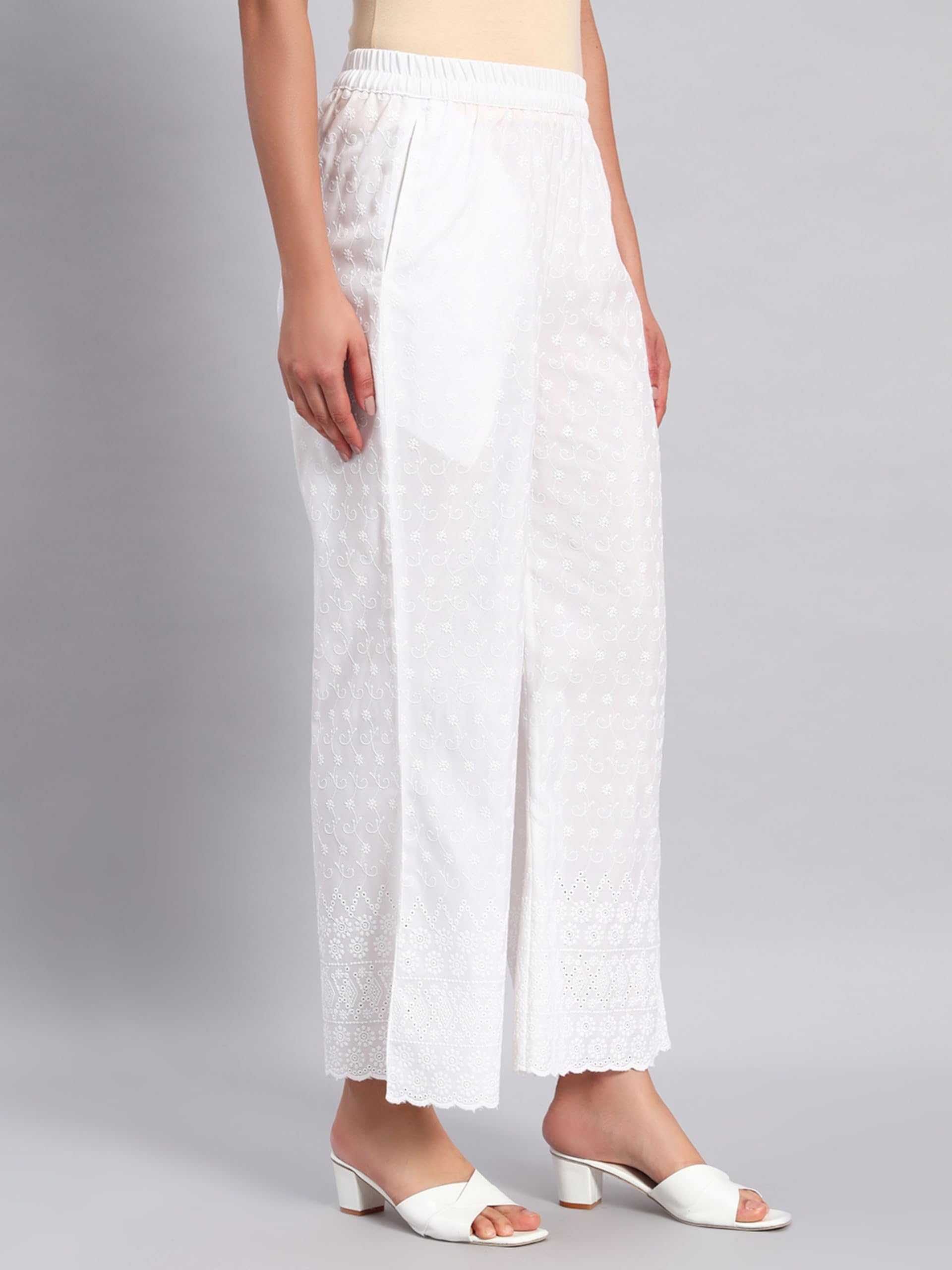 White Chikankari Palazzo for Women - Image 5