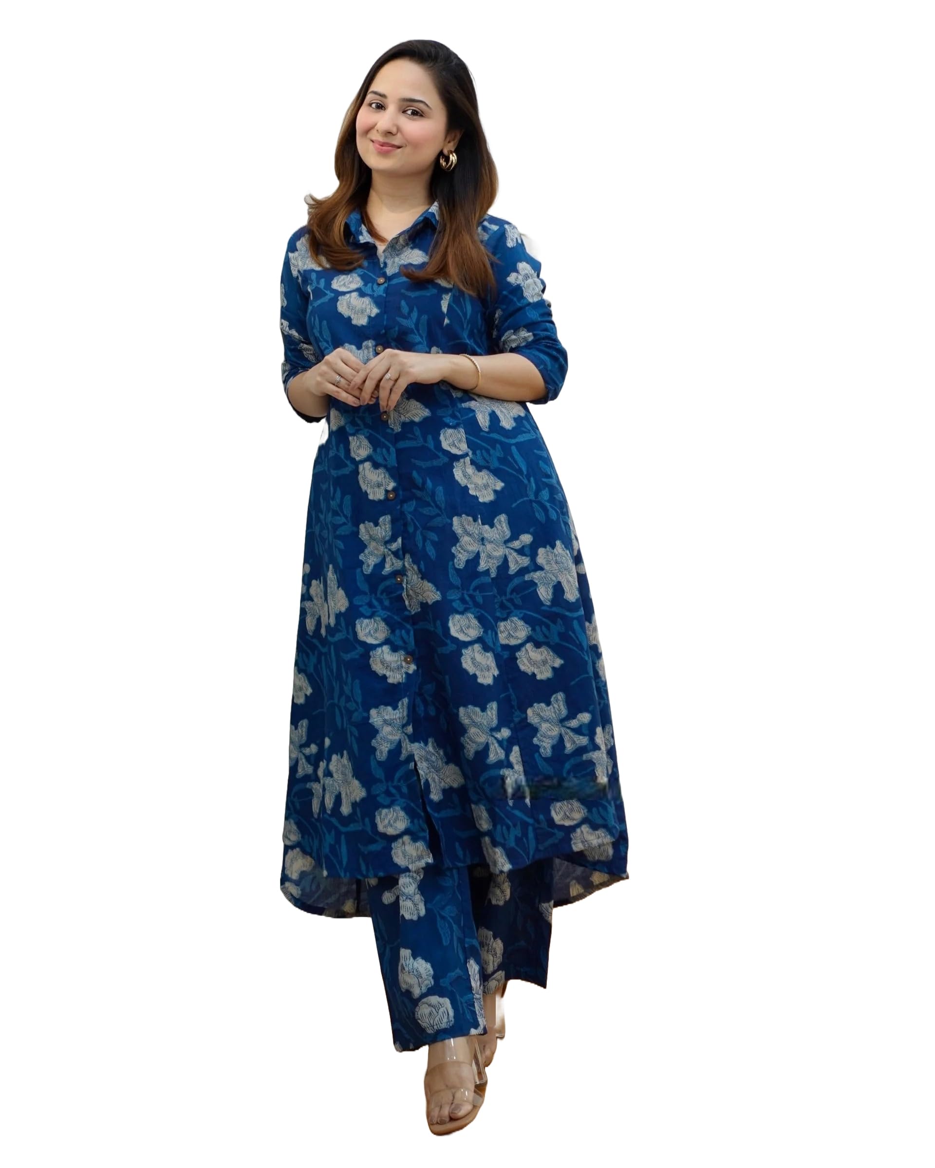 Arayna Women's Cotton Floral Printed Kurta Palazzo - Blue