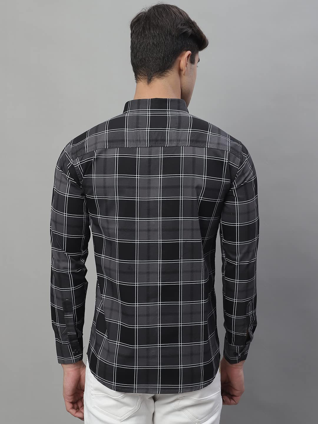 Majestic Man Dark Grey Slim Fit Cotton Casual Check Shirt for Men - Image 5