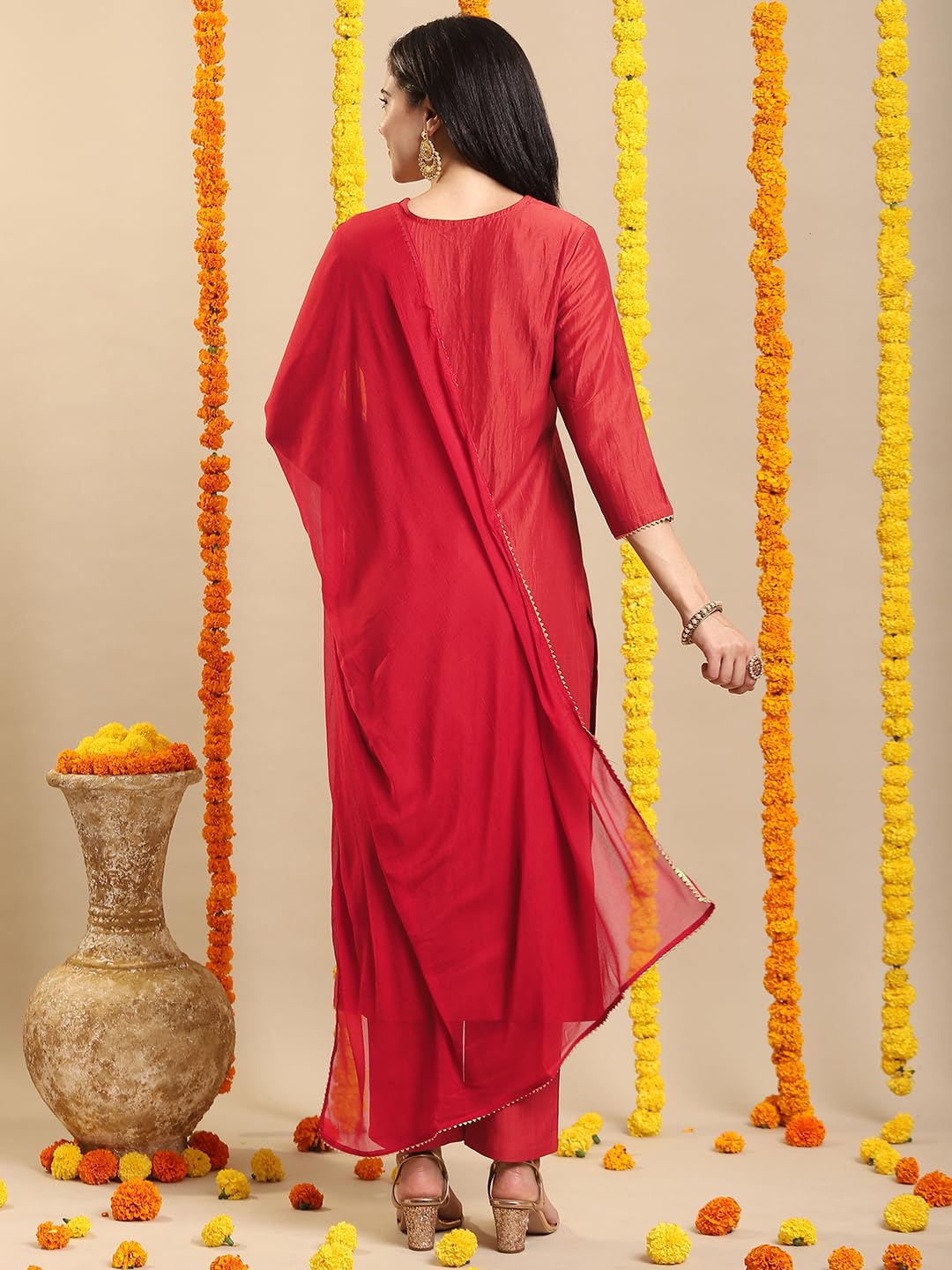 GoSriKi Red Rayon Kurta Set - Image 3