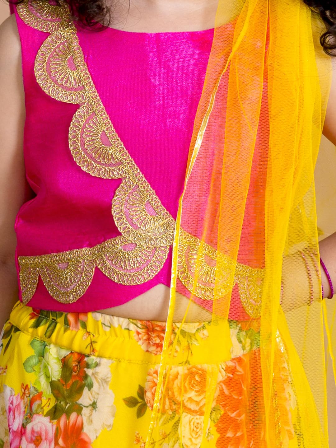 Pspeaches Girl Lehenga Choli - Yellow Pink - Image 5