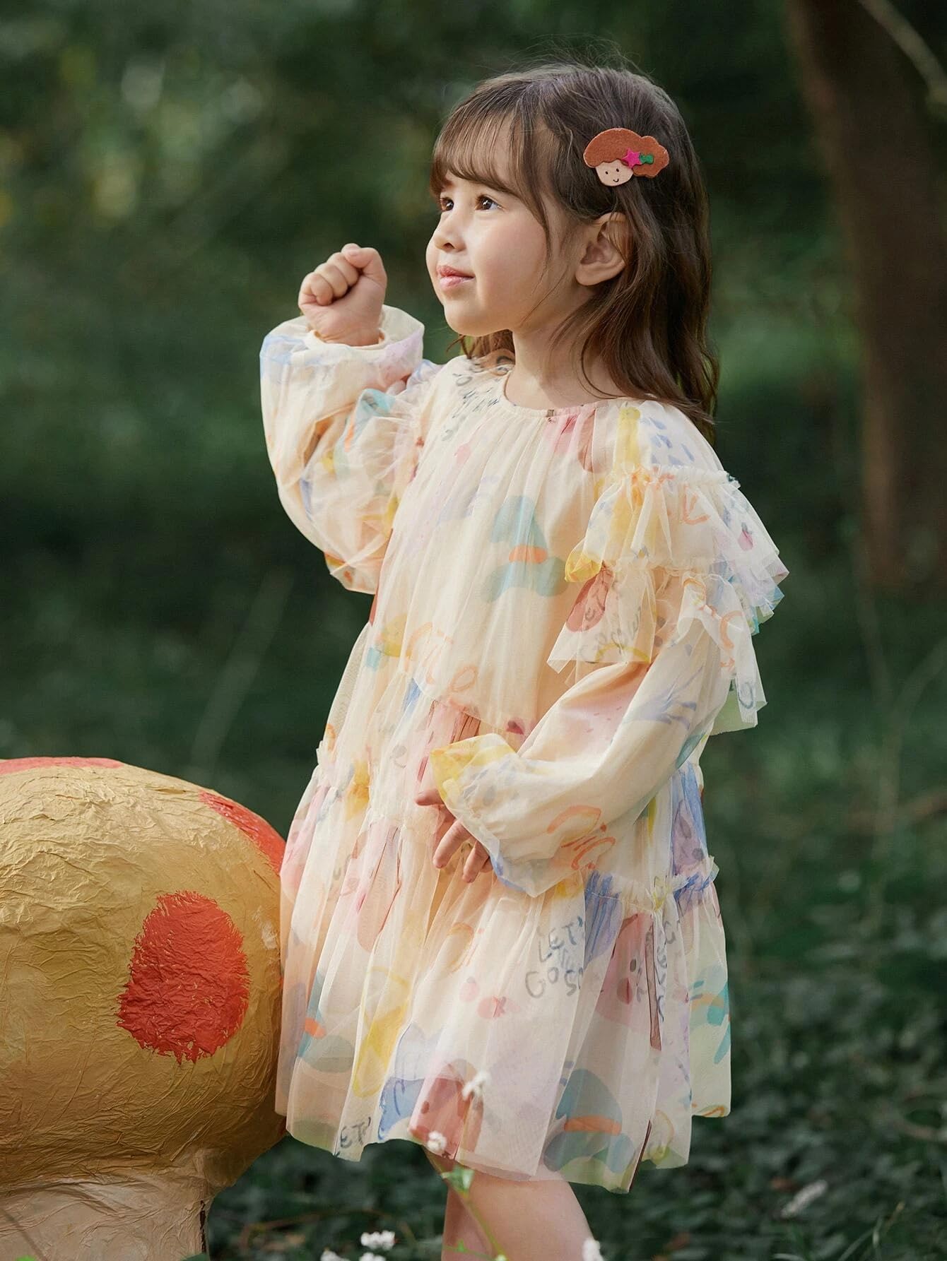 TAGAS Heart Print Girl Dress - Cream - Image 3